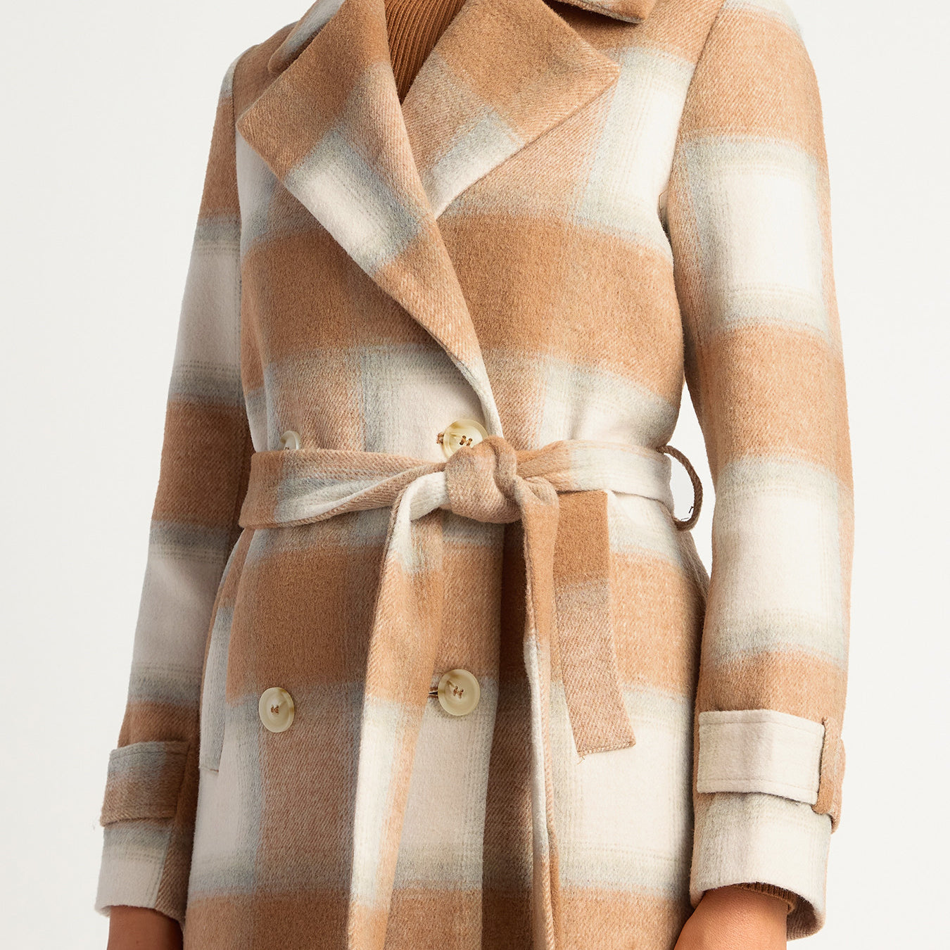 Checkered Double Breasted Faux Wool Coat