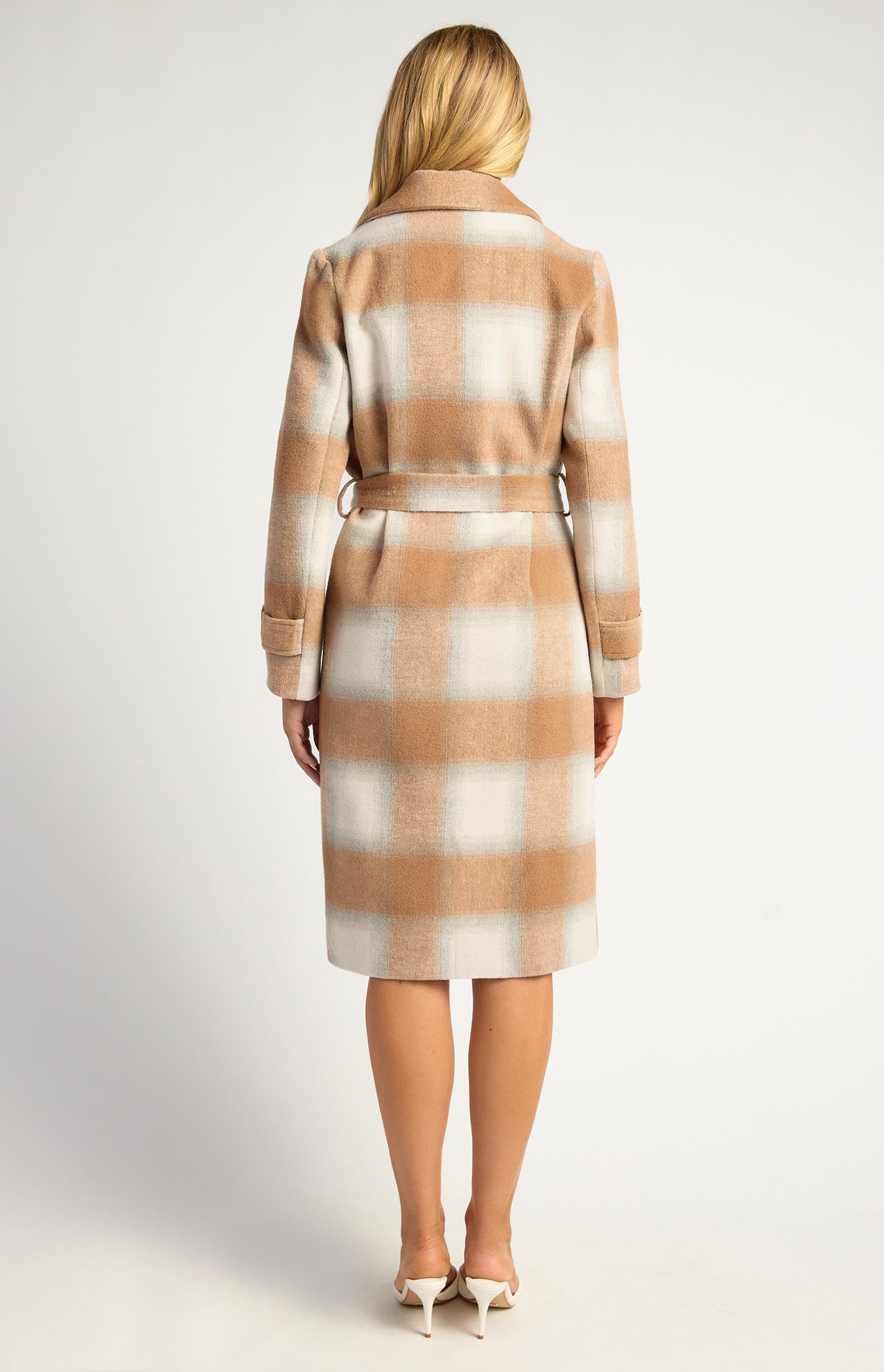 Checkered Double Breasted Faux Wool Coat