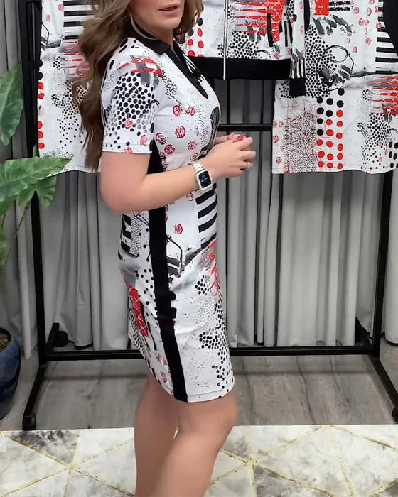 V-Neck Commuter Style Dress with Short Sleeves & Relaxed Fit