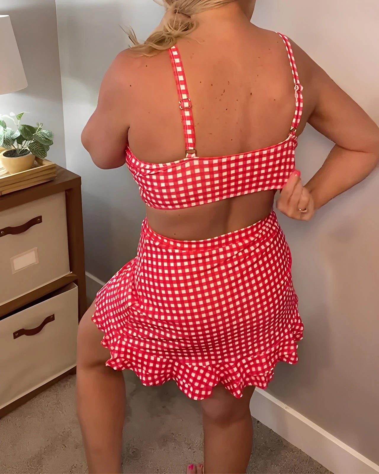 Plaid Two-Piece Swimsuit with Casual Strap Top & Coordinating Bottoms