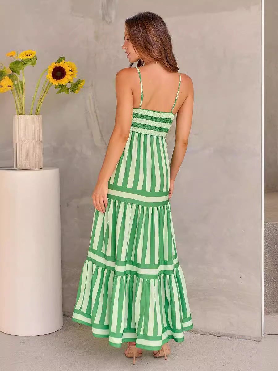 Summer Striped Suspender Maxi Dress