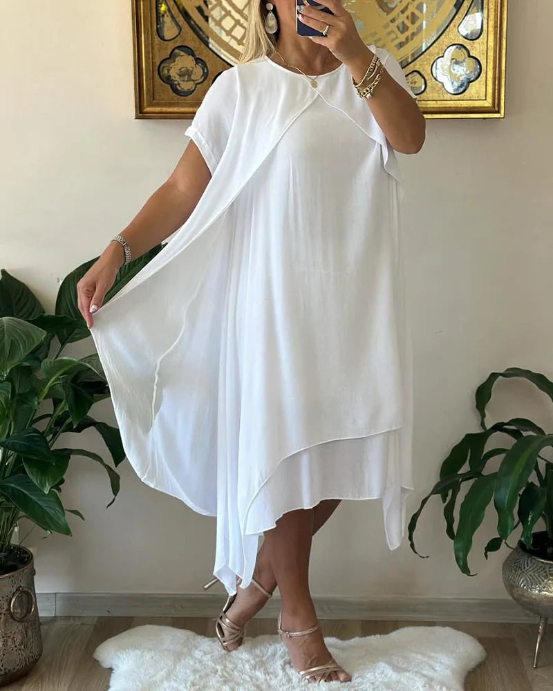 Two-Piece Double Layer Loose Dress with Short Sleeves