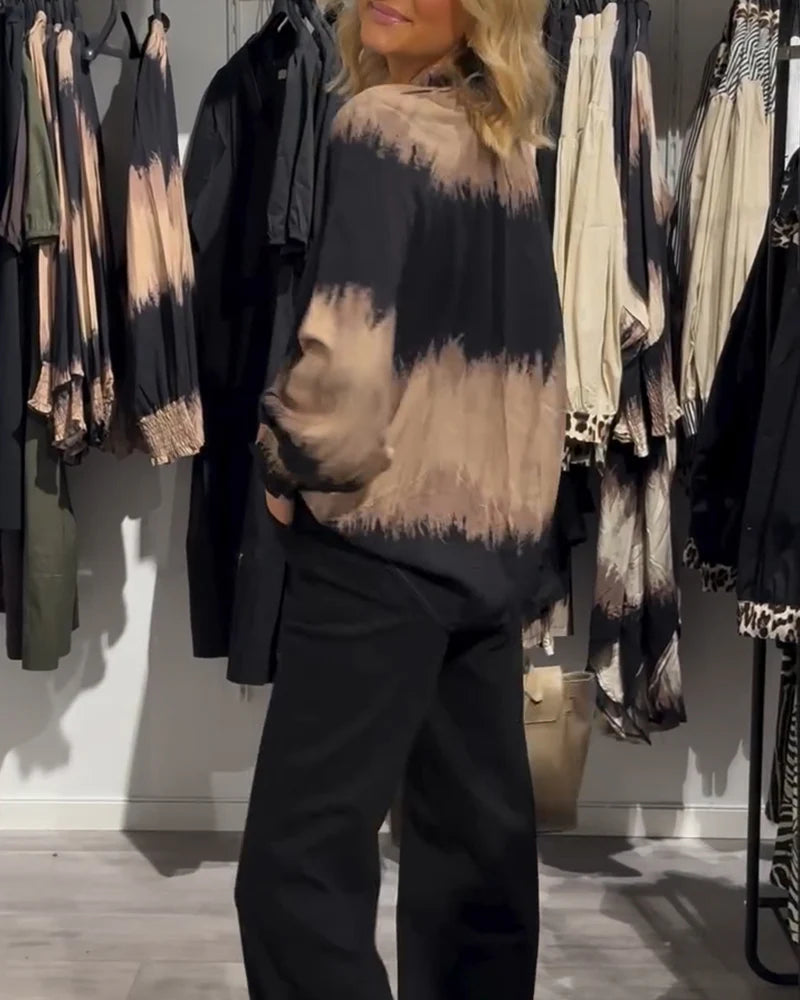 Vintage Colour block Blouse with V-Neckline & Relaxed Fit