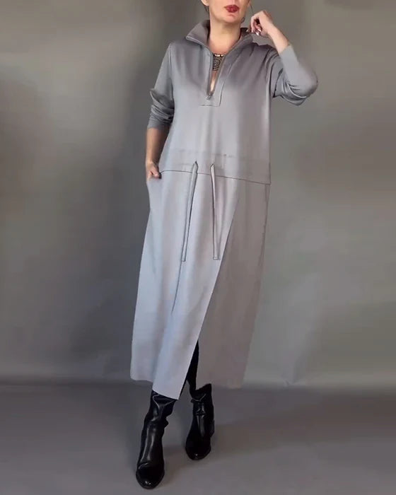 Trendy Dress with Half-Zip Neckline & Relaxed Fit