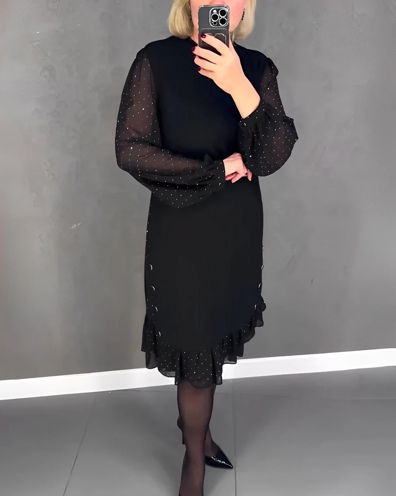 Long Sleeve Elegant Dress with Transparent Sleeves