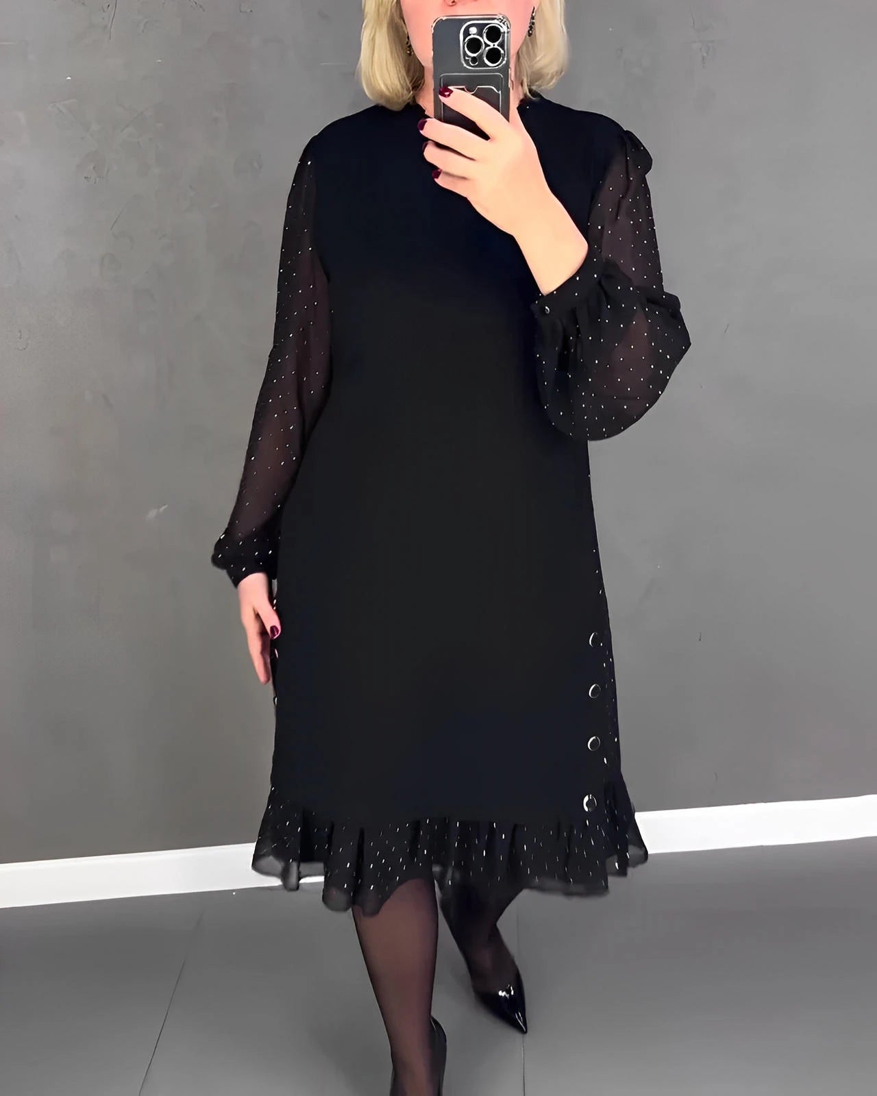 Long Sleeve Elegant Dress with Transparent Sleeves