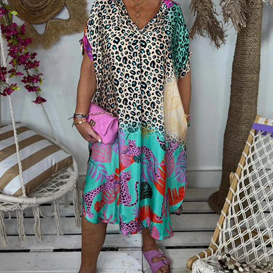 Leopard Print Dress with Lapel Collar & Pocket Detail