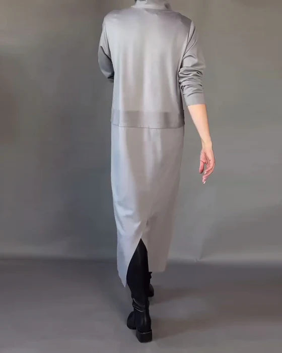 Trendy Dress with Half-Zip Neckline & Relaxed Fit