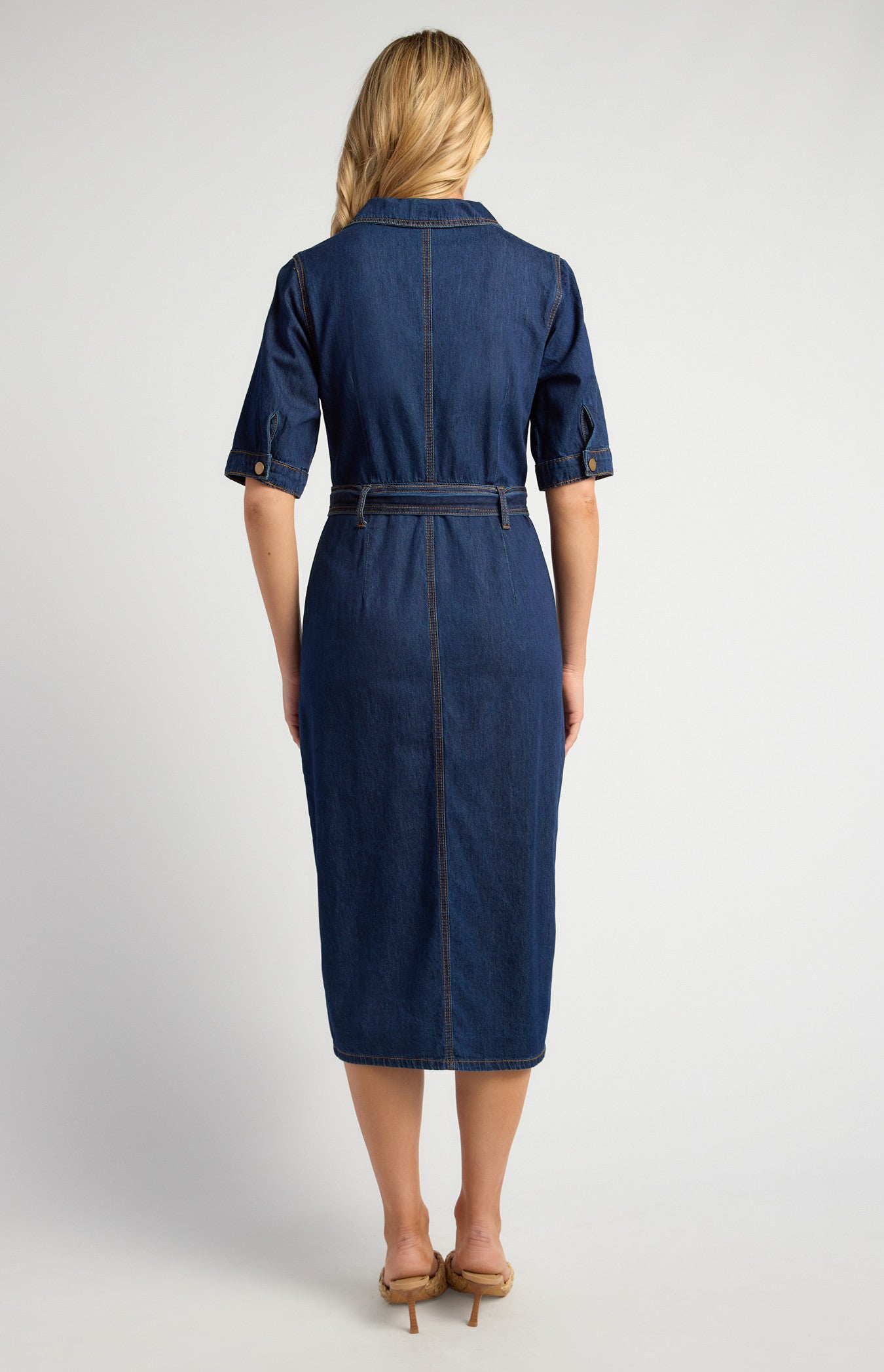 Contrast Stitching Button-Up Denim Dress