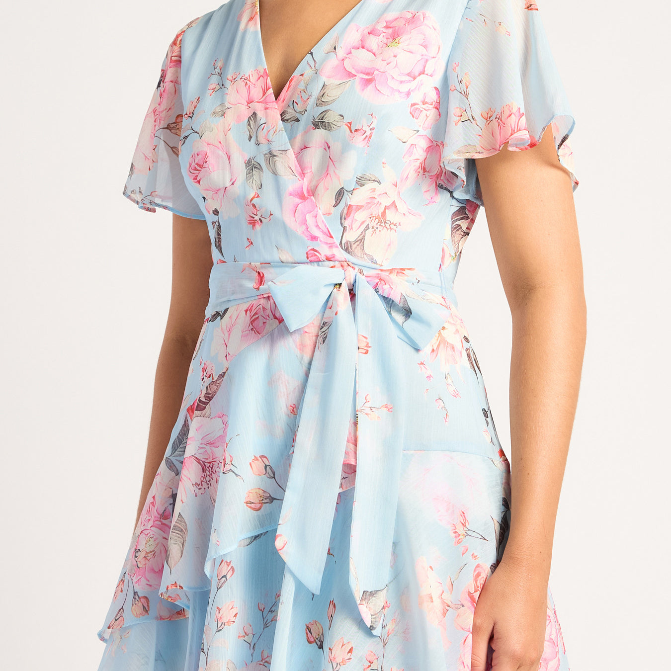 Floral Chiffon Dress With Ruffle Detailed Hem