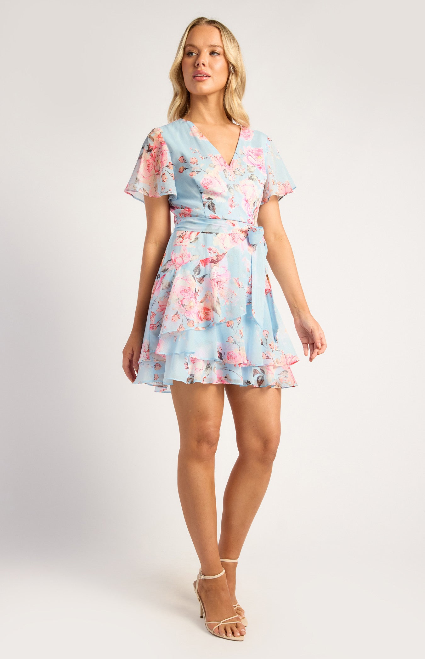 Floral Chiffon Dress With Ruffle Detailed Hem