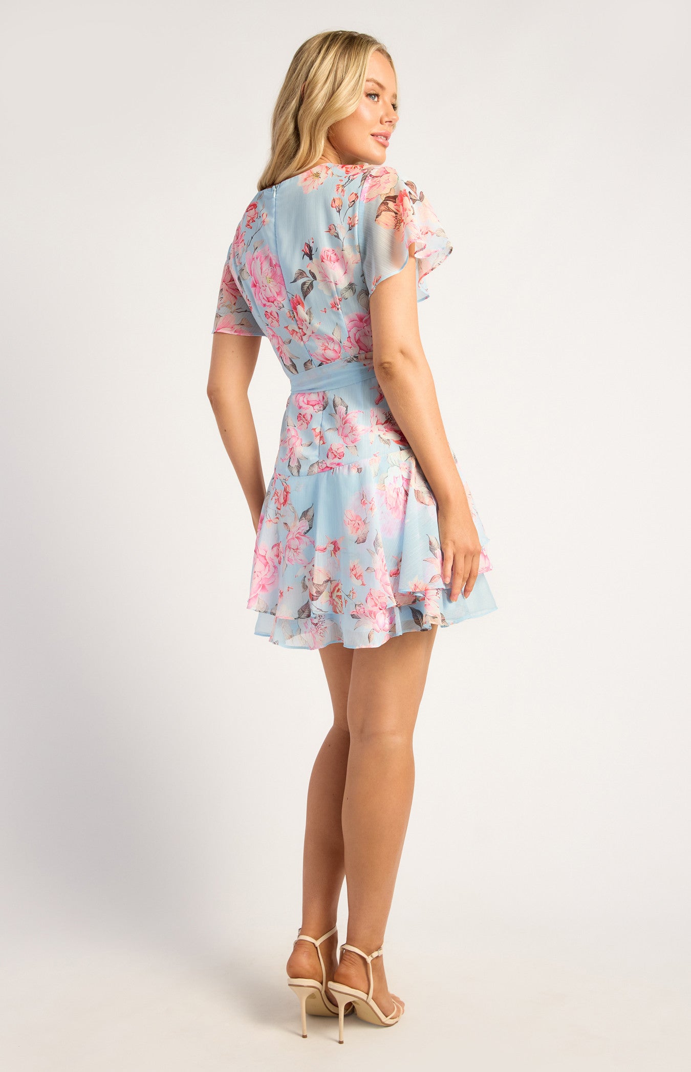 Floral Chiffon Dress With Ruffle Detailed Hem