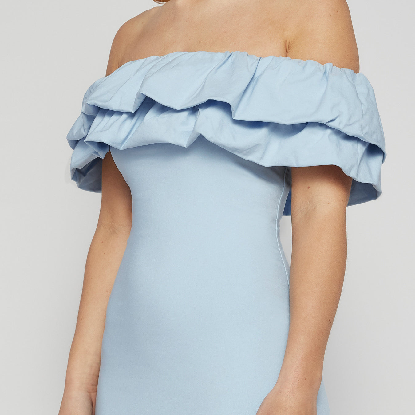 Off Shoulder Layered Ruffle Neckline Bodycon Dress