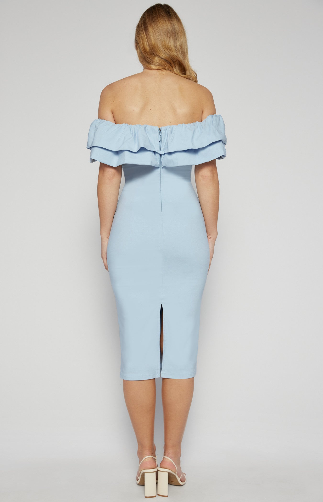 Off Shoulder Layered Ruffle Neckline Bodycon Dress