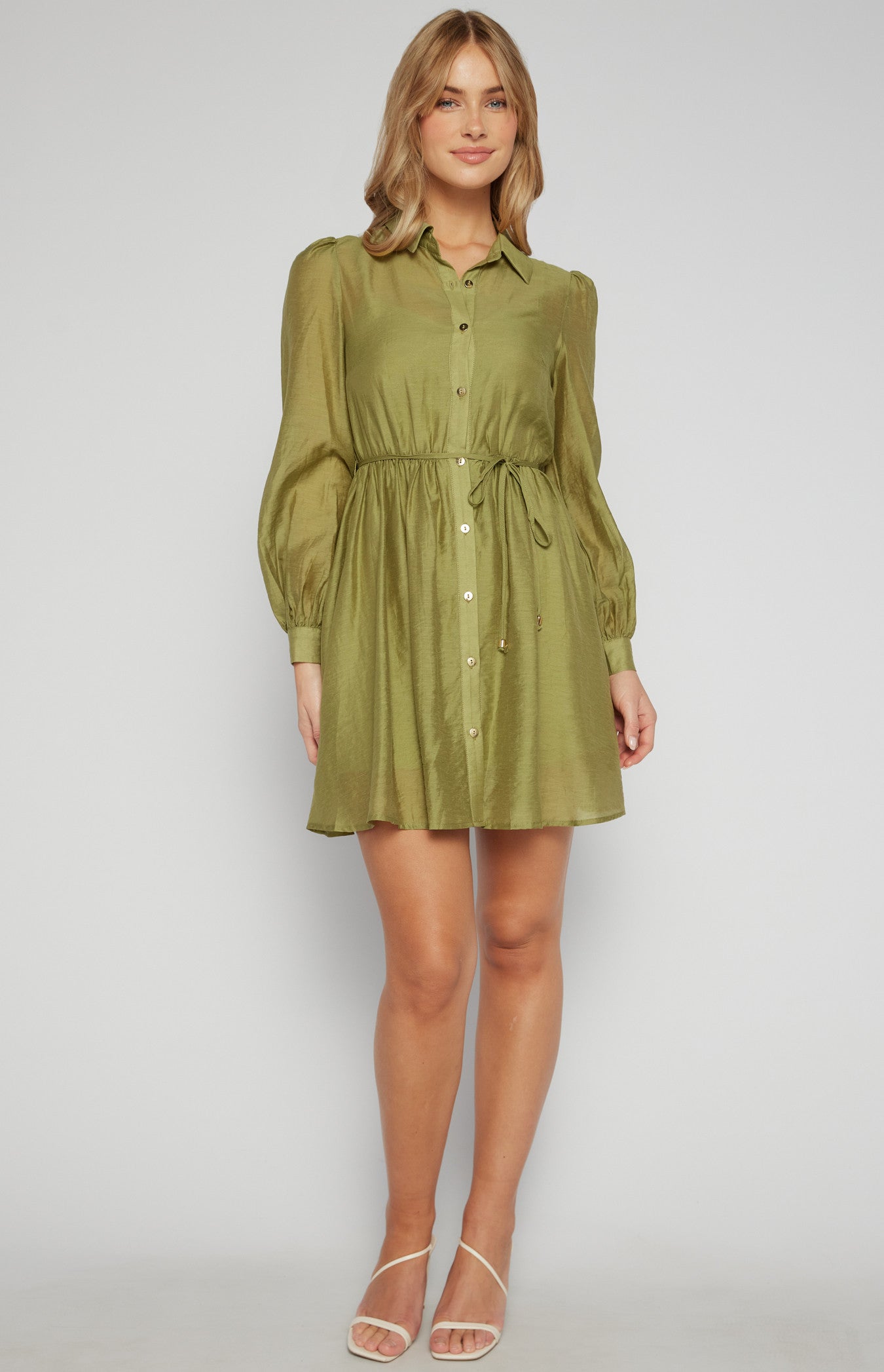 Gold Button Textured Shirt Dress with Slip Lining