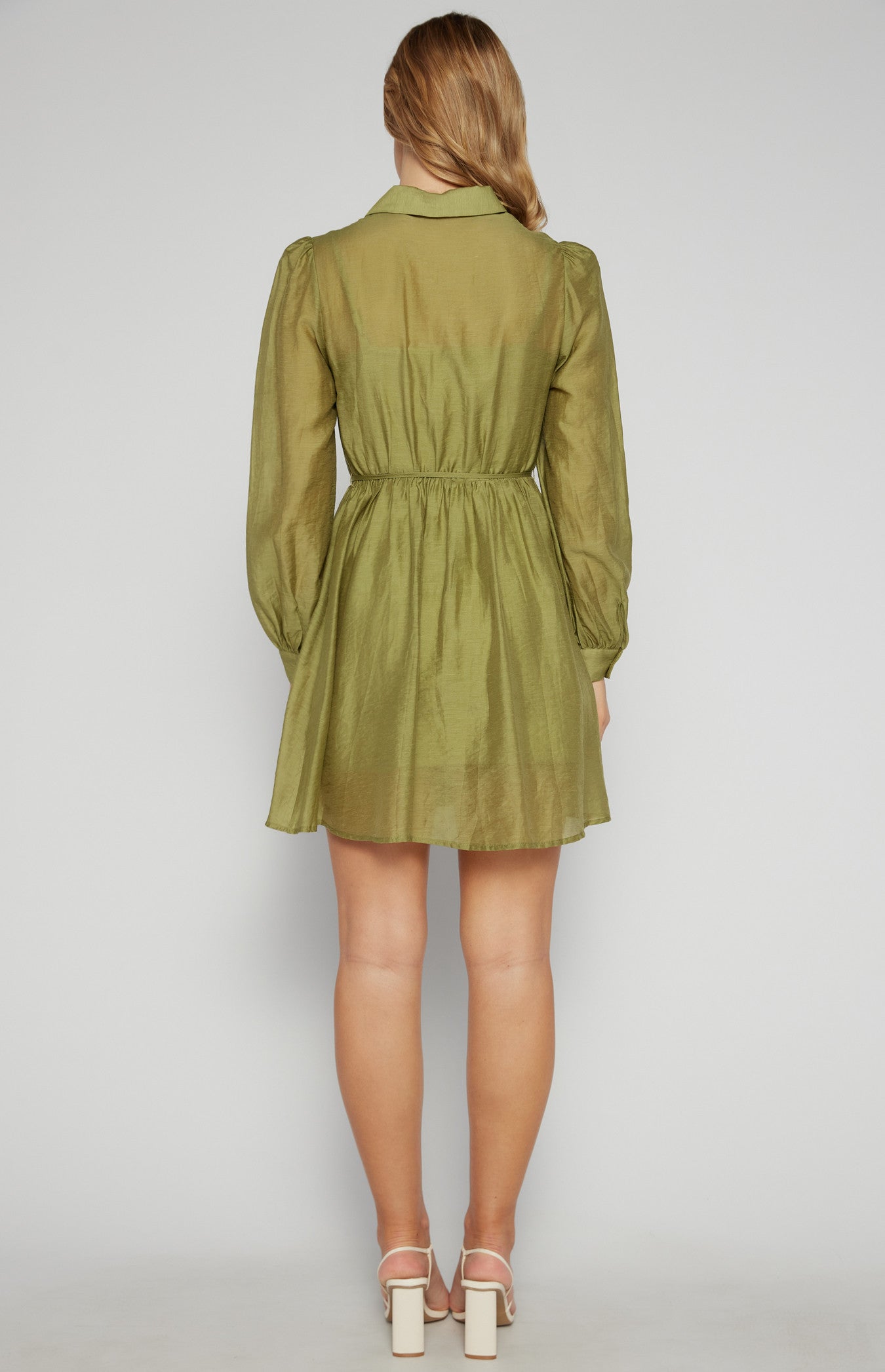 Gold Button Textured Shirt Dress with Slip Lining