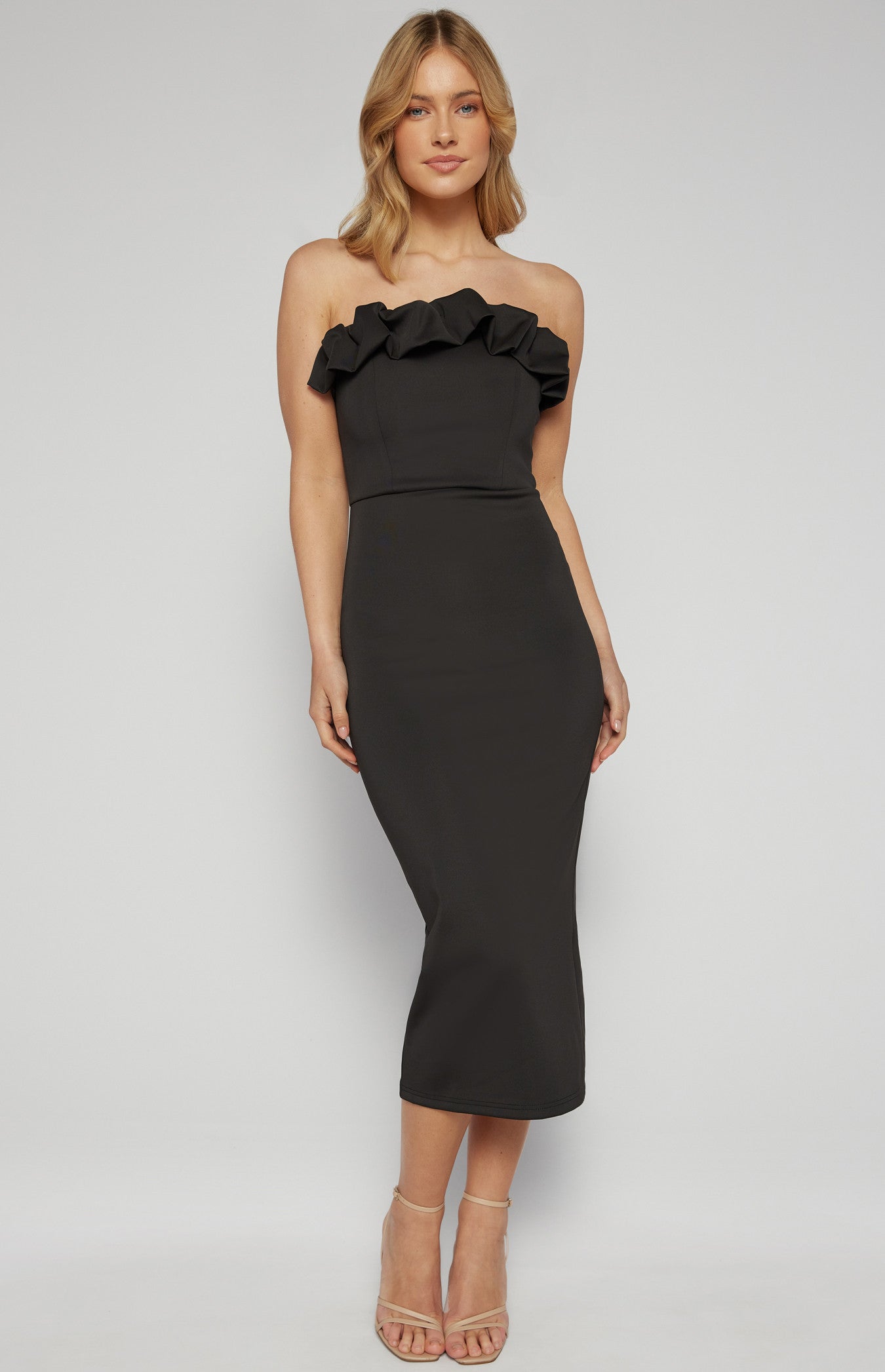 Ruffle Trim Neckline Detail Bodycon Dress
