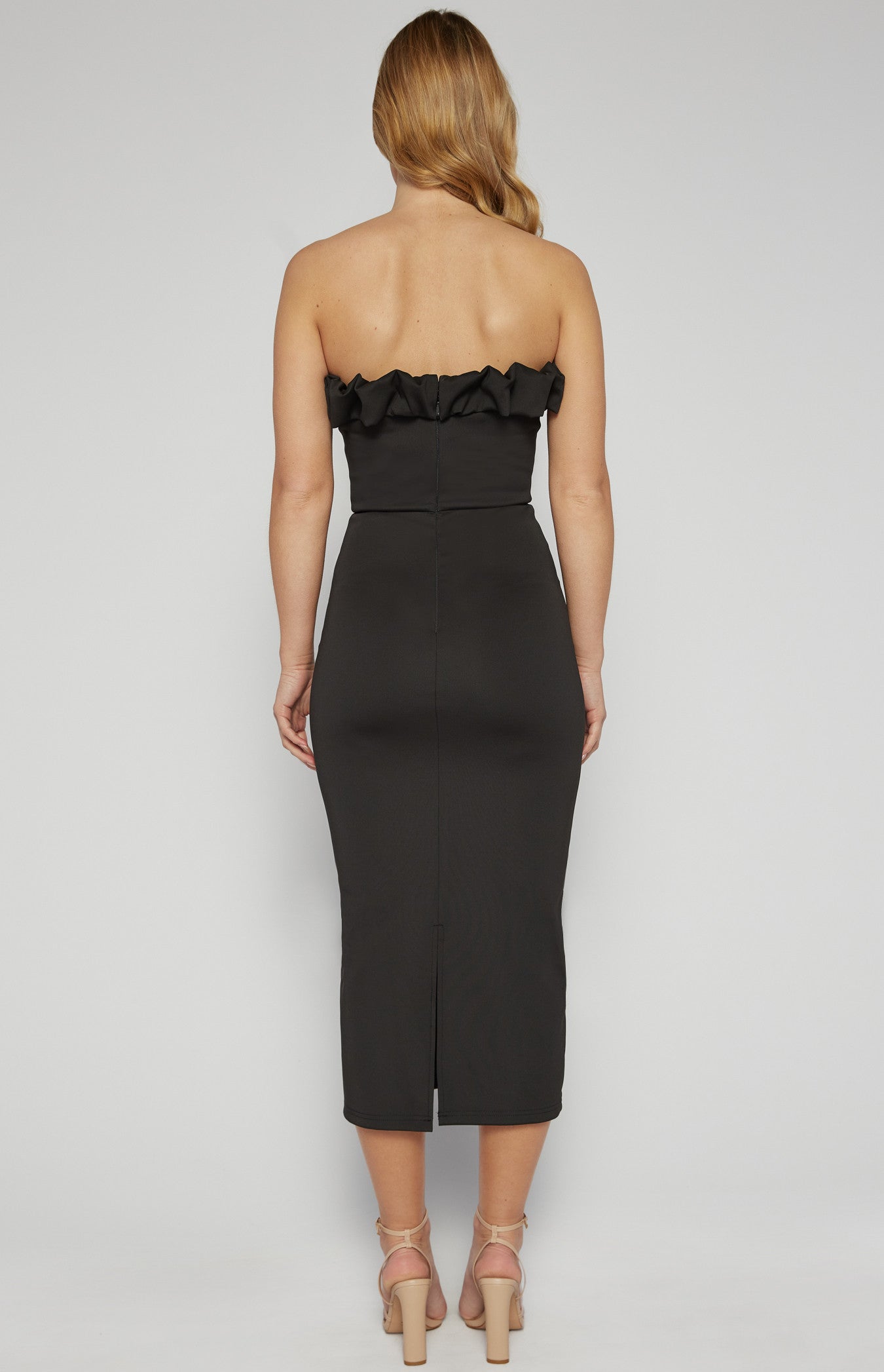 Ruffle Trim Neckline Detail Bodycon Dress