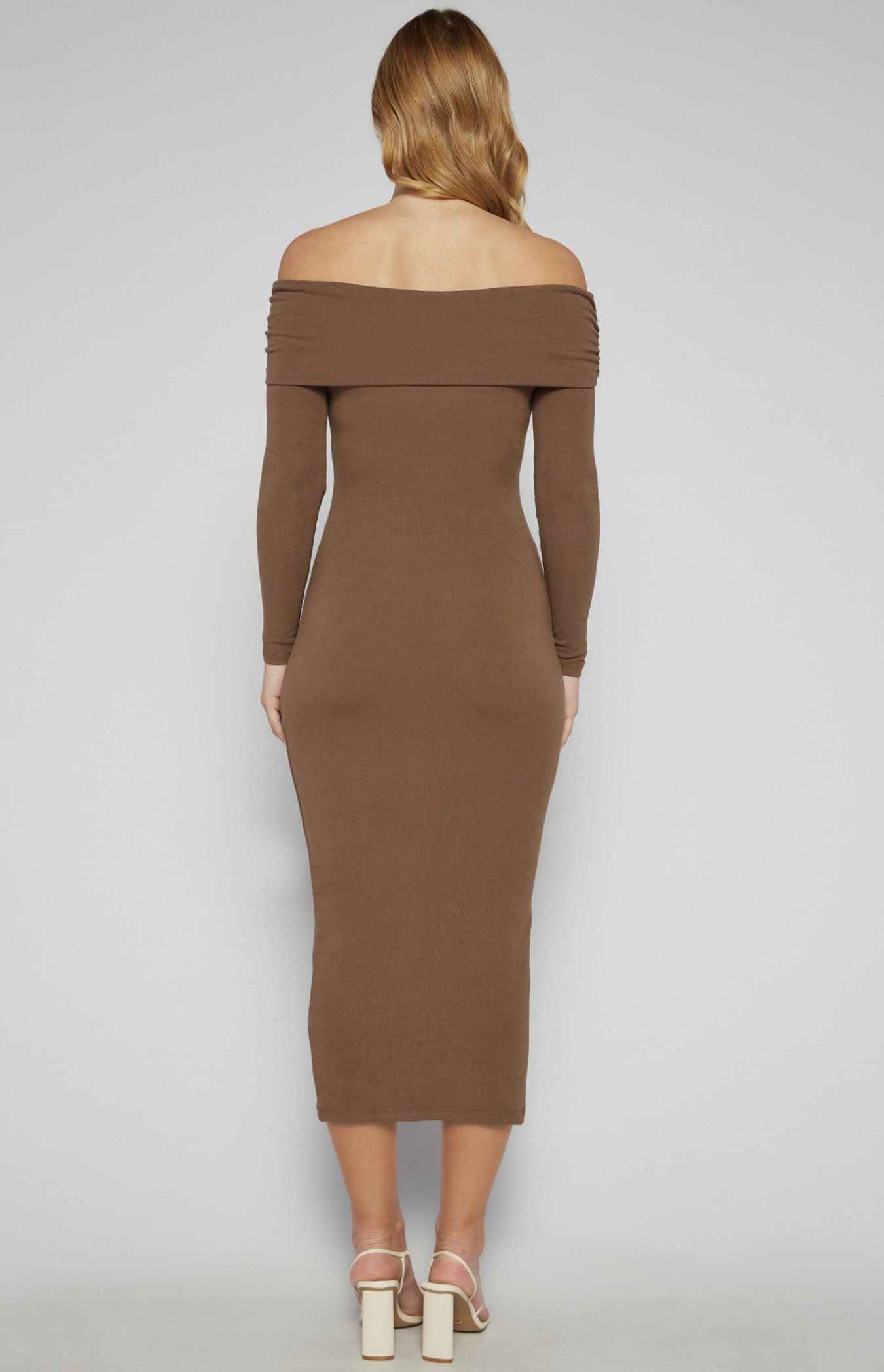 Off-Shoulder Jersey Midi Dress with Ruche