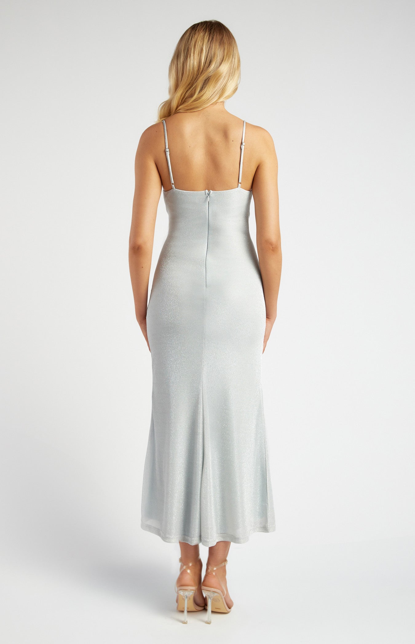 Metallic Mesh Maxi Dress with Side Pleat