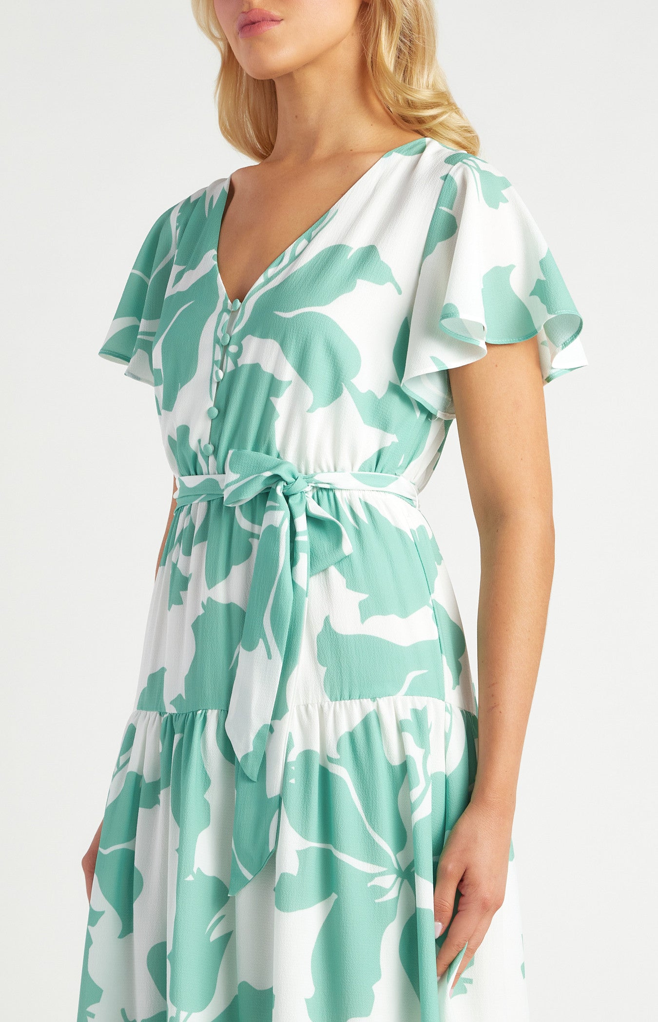 Floral Print Front Button Detail Midi Dress