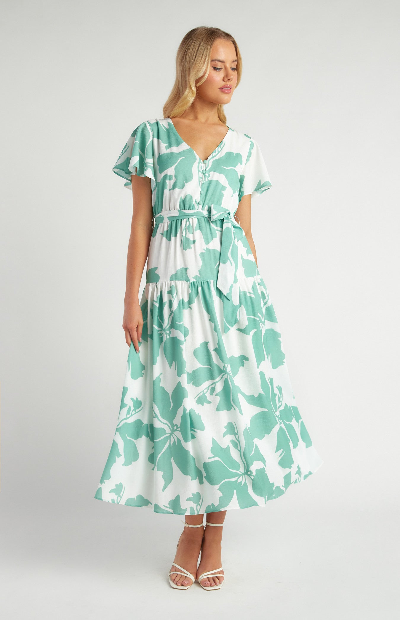 Floral Print Front Button Detail Midi Dress
