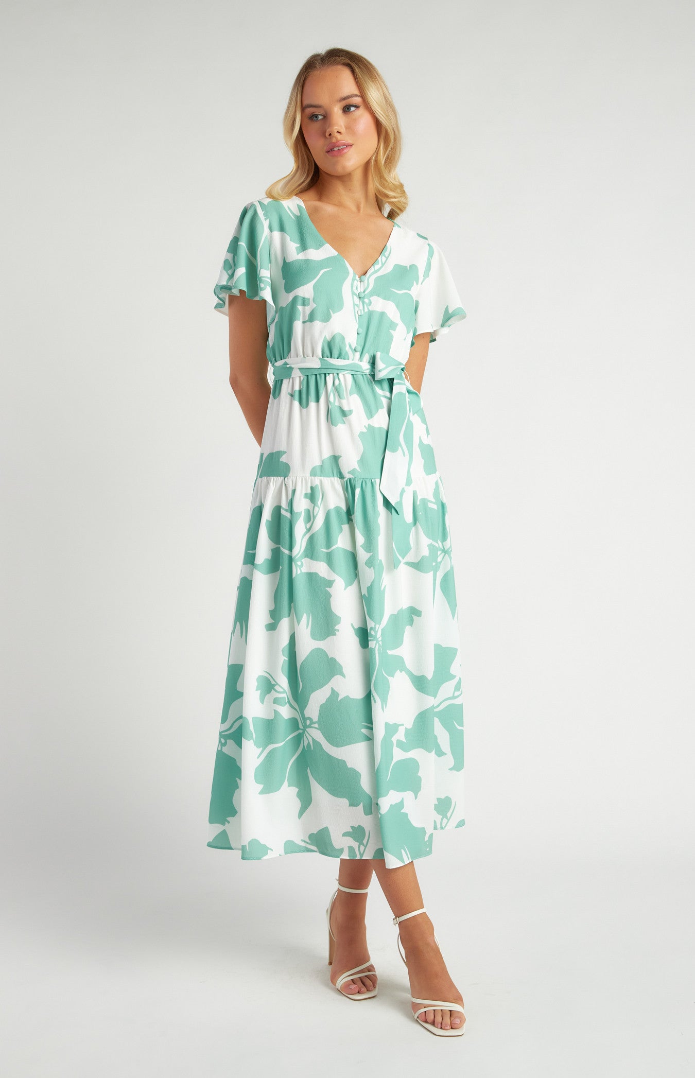 Floral Print Front Button Detail Midi Dress