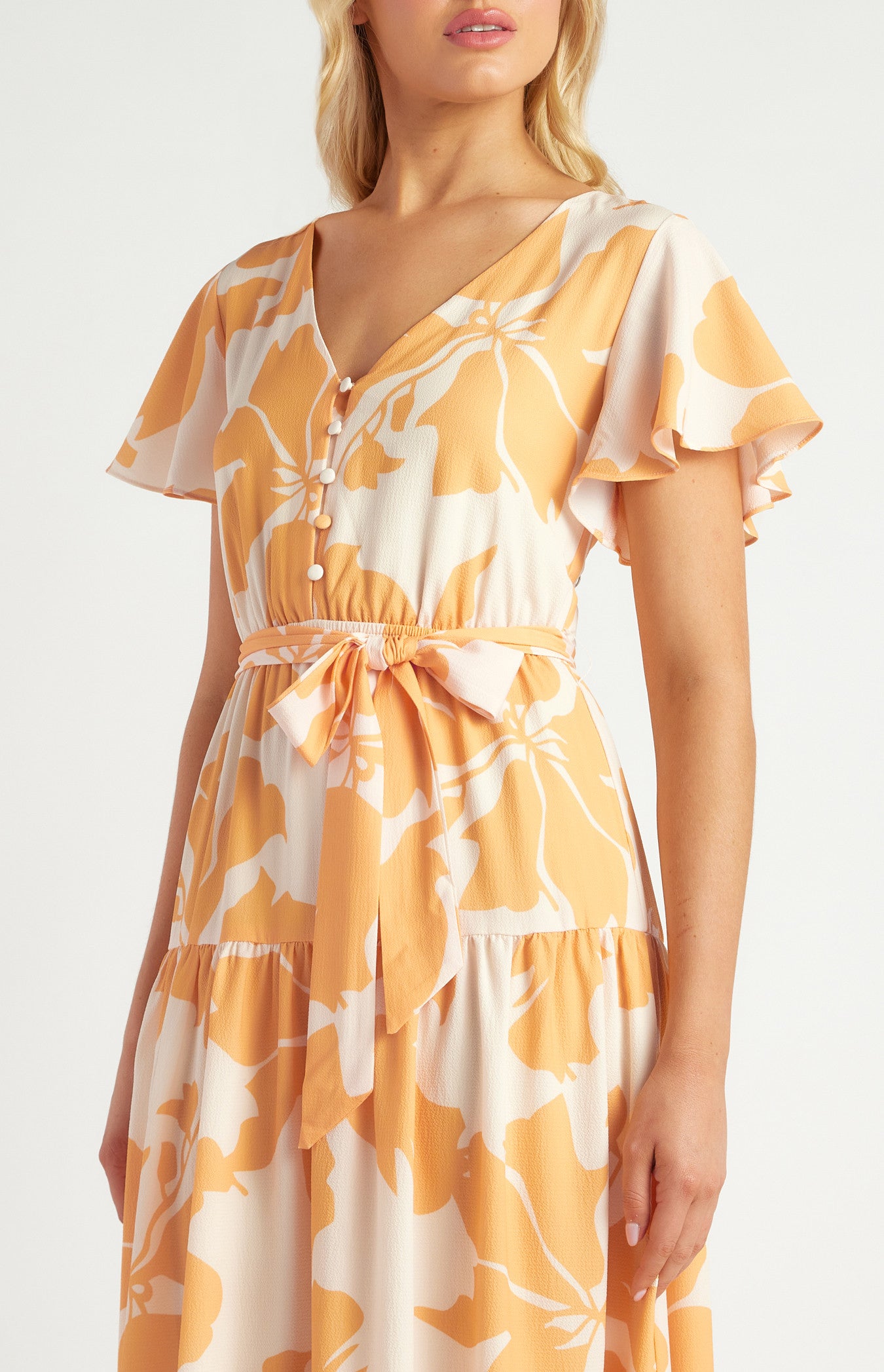 Floral Print Front Button Detail Midi Dress