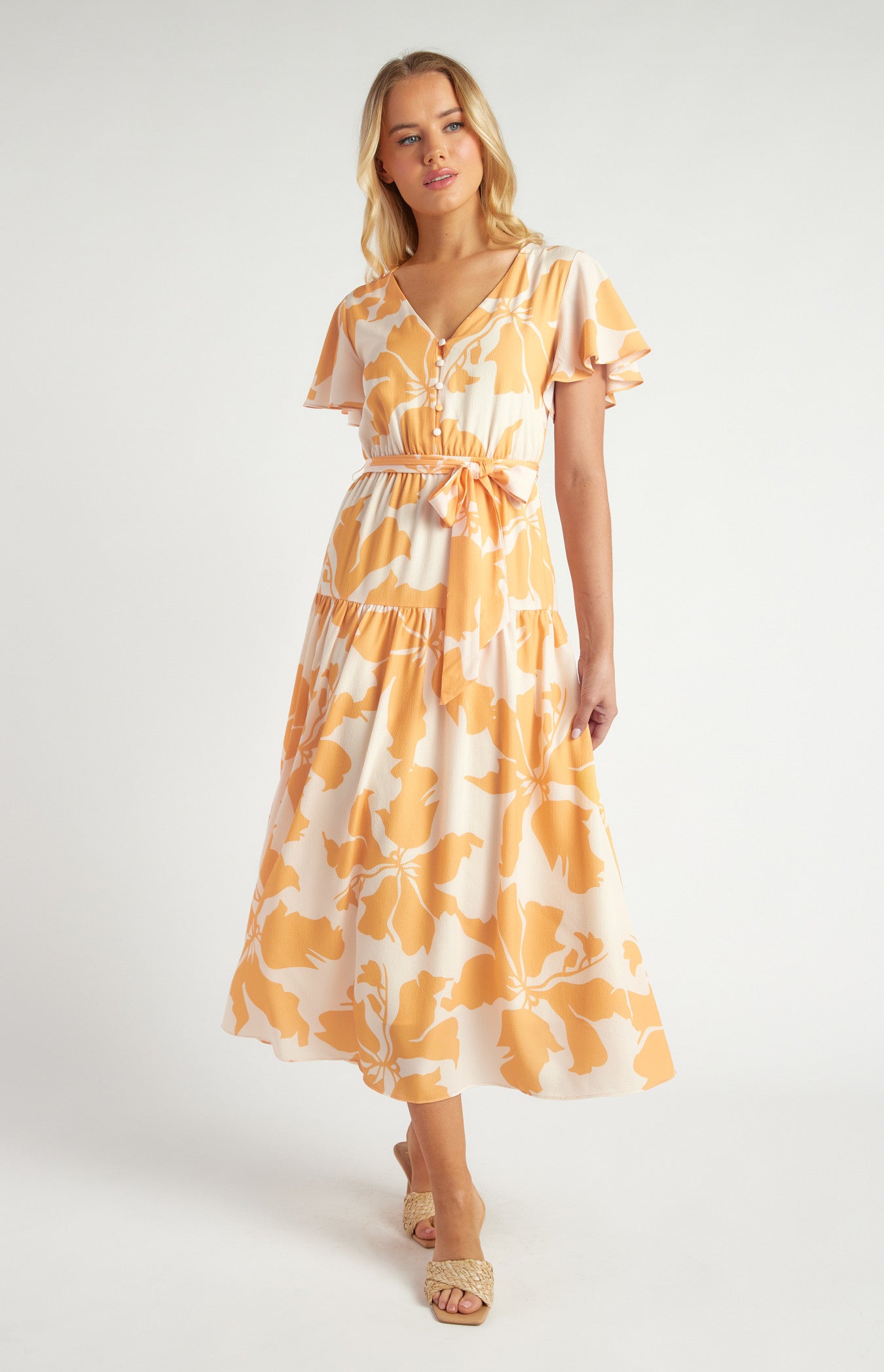 Floral Print Front Button Detail Midi Dress