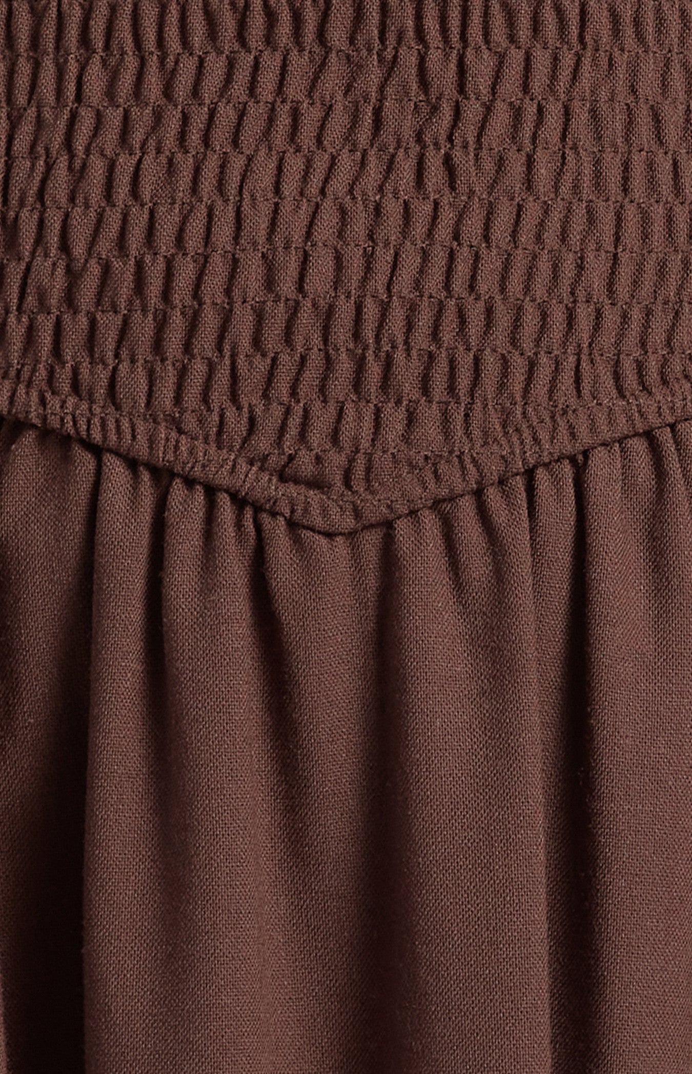 Cotton Linen Shirred Bodice V-Waist Midi Dress