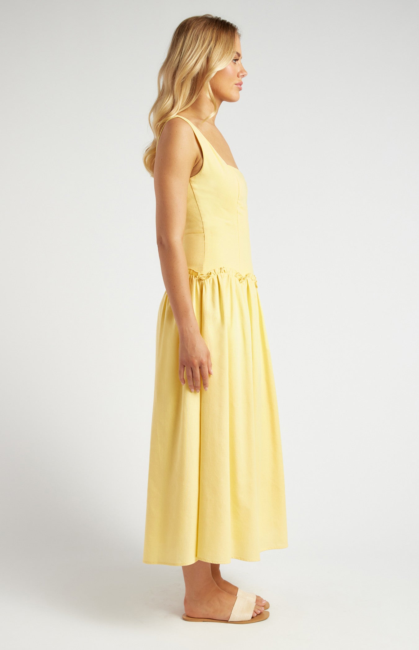 Drop Waist Scallop Frill Detail Midi Dress