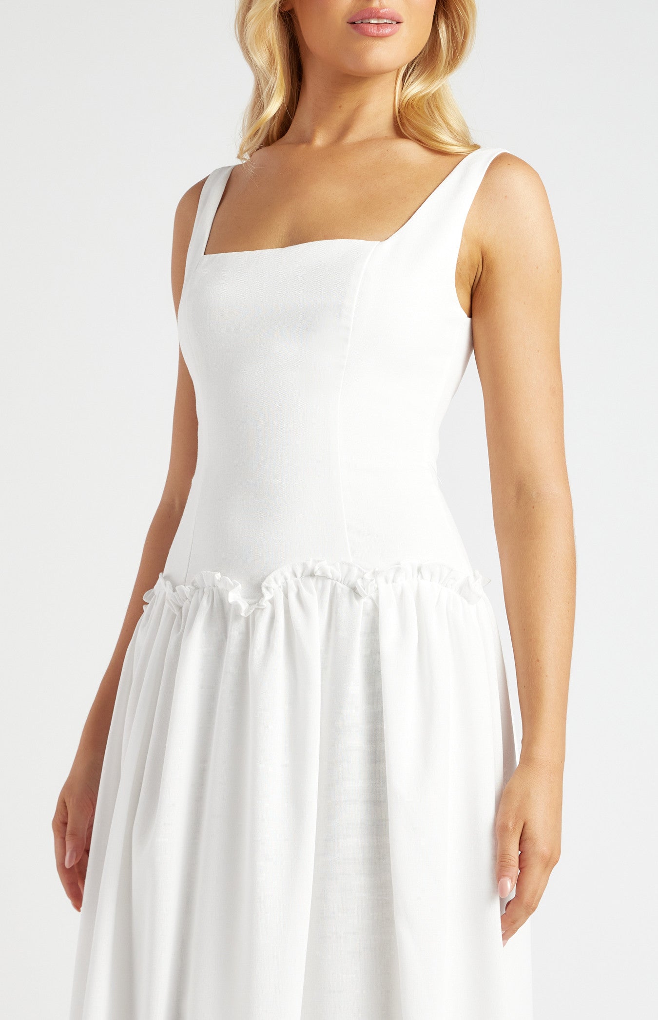 Drop Waist Scallop Frill Detail Midi Dress