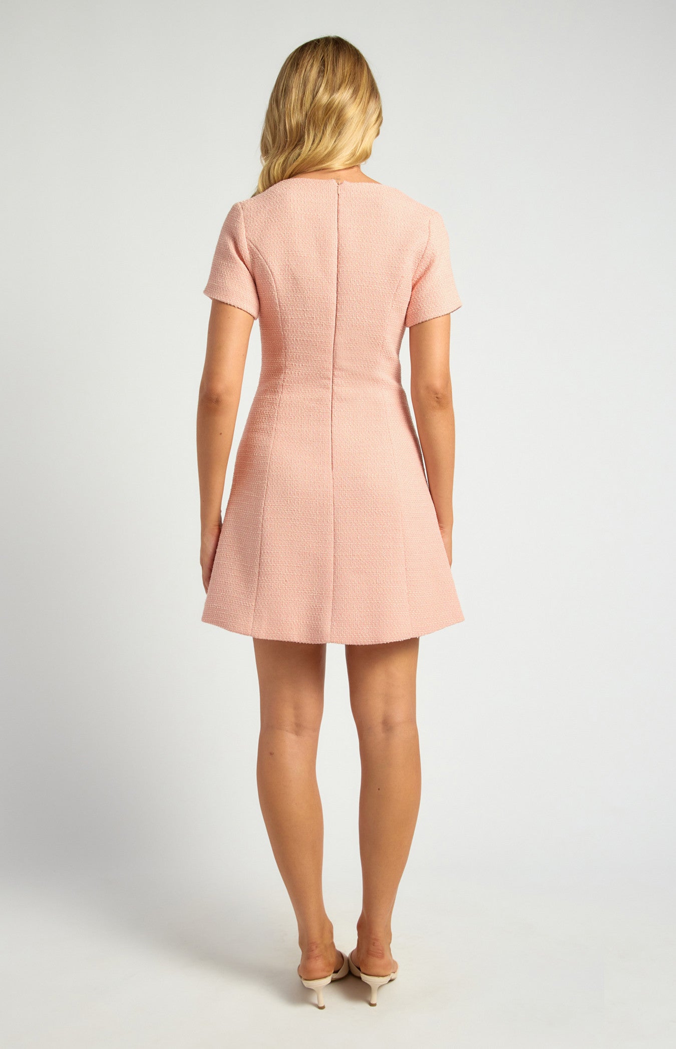 Tweed Mini Dress with Front Buttons and Faux Pocket