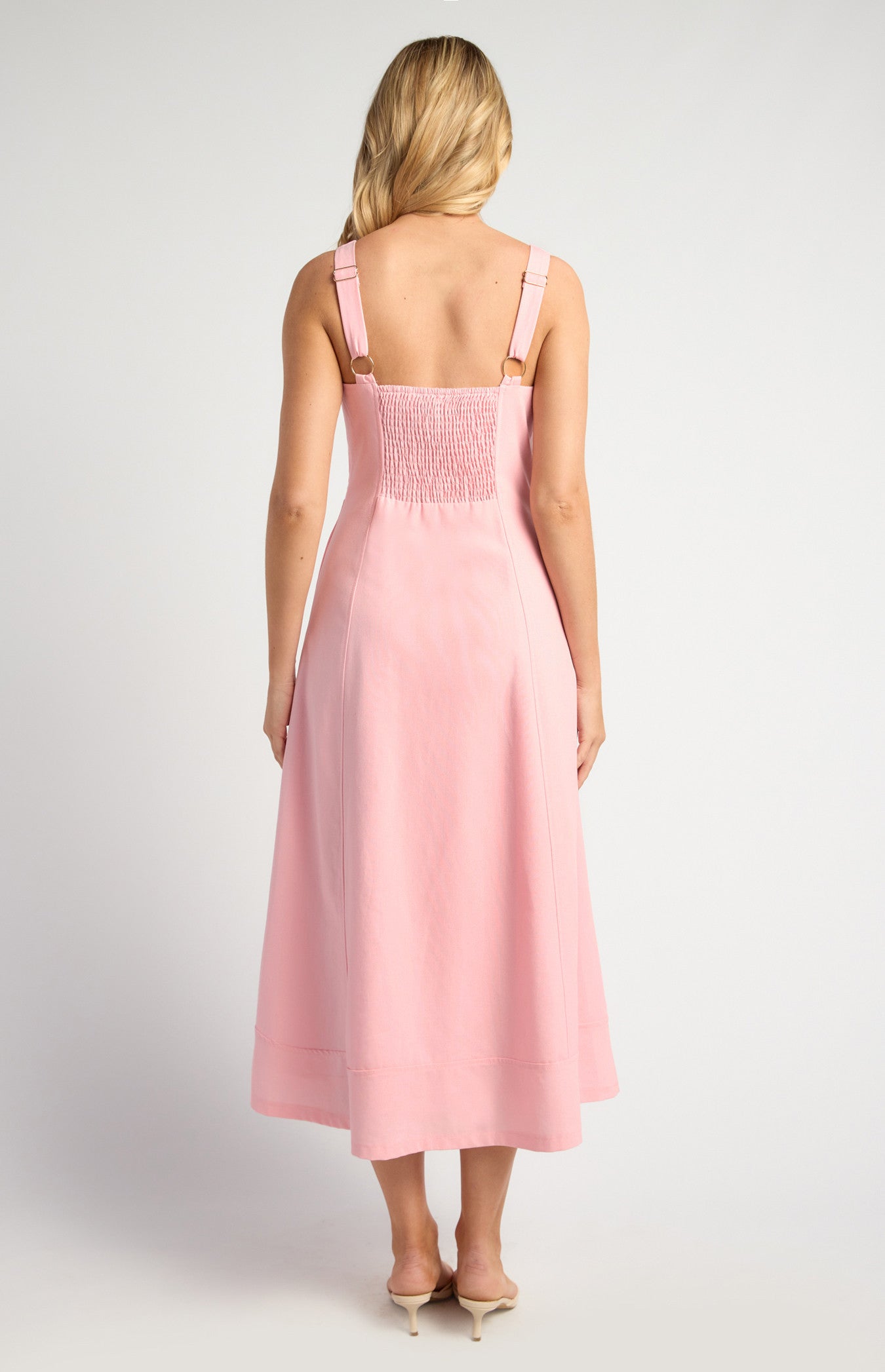 Cotton Linen Panel Detail Midi Dress with Centre Front Zip