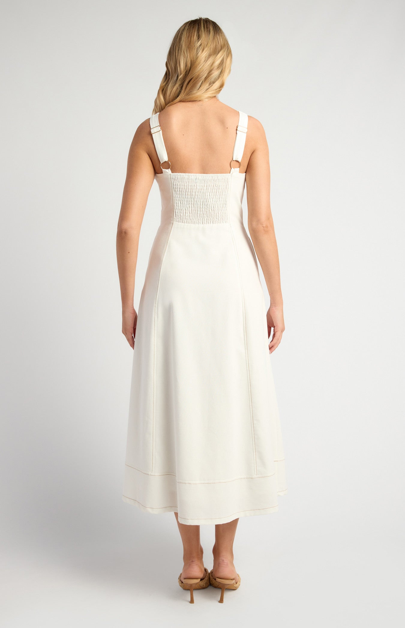 Cotton Linen Panel Detail Midi Dress with Centre Front Zip