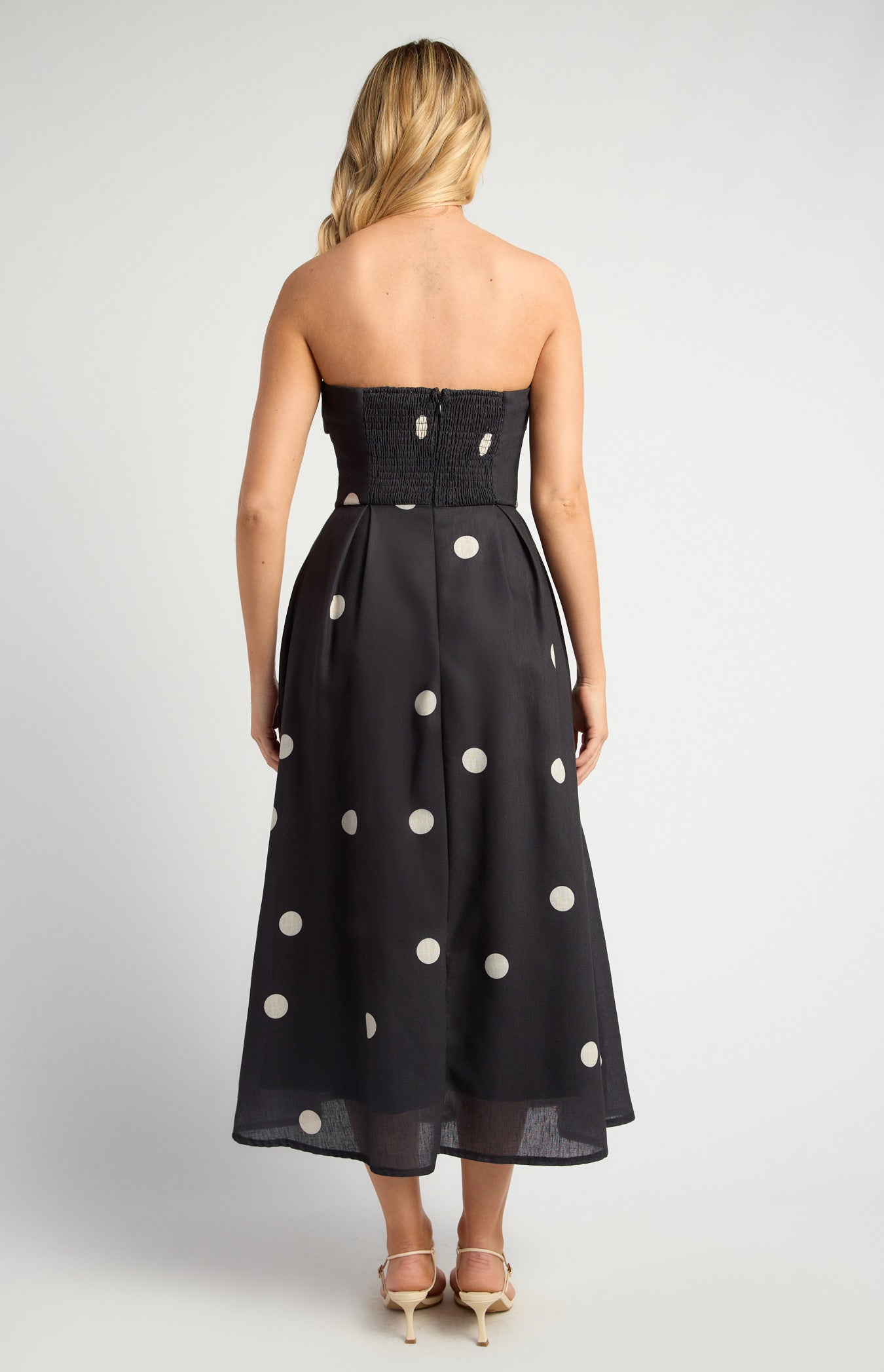 Polkadot Folded Neckline Midi Dress with Pockets