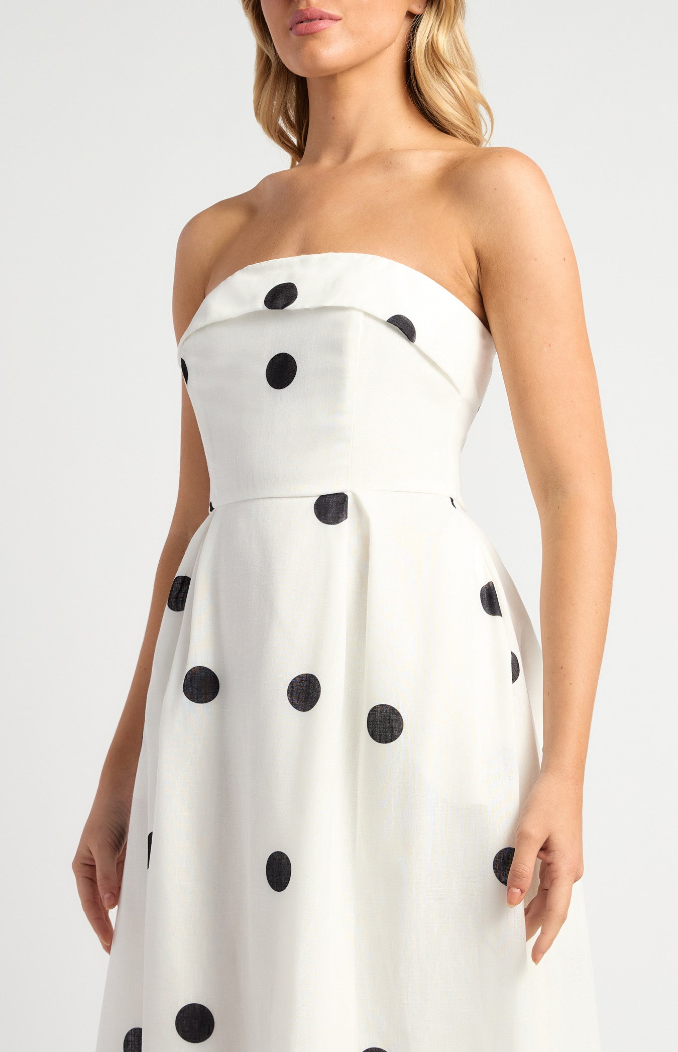 Polkadot Folded Neckline Midi Dress with Pockets