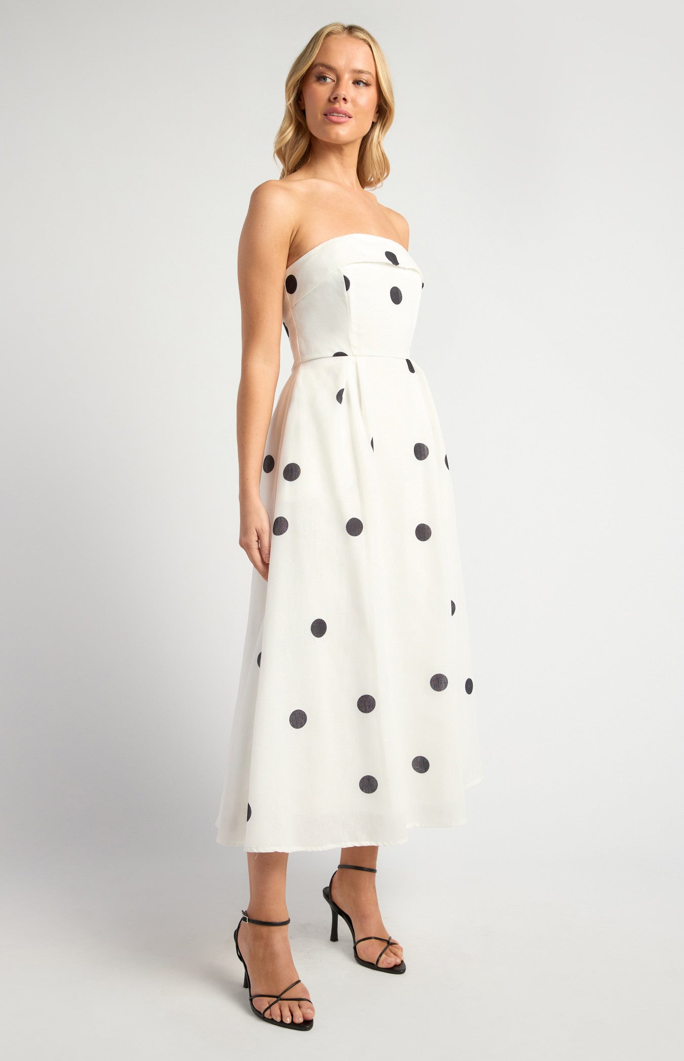 Polkadot Folded Neckline Midi Dress with Pockets