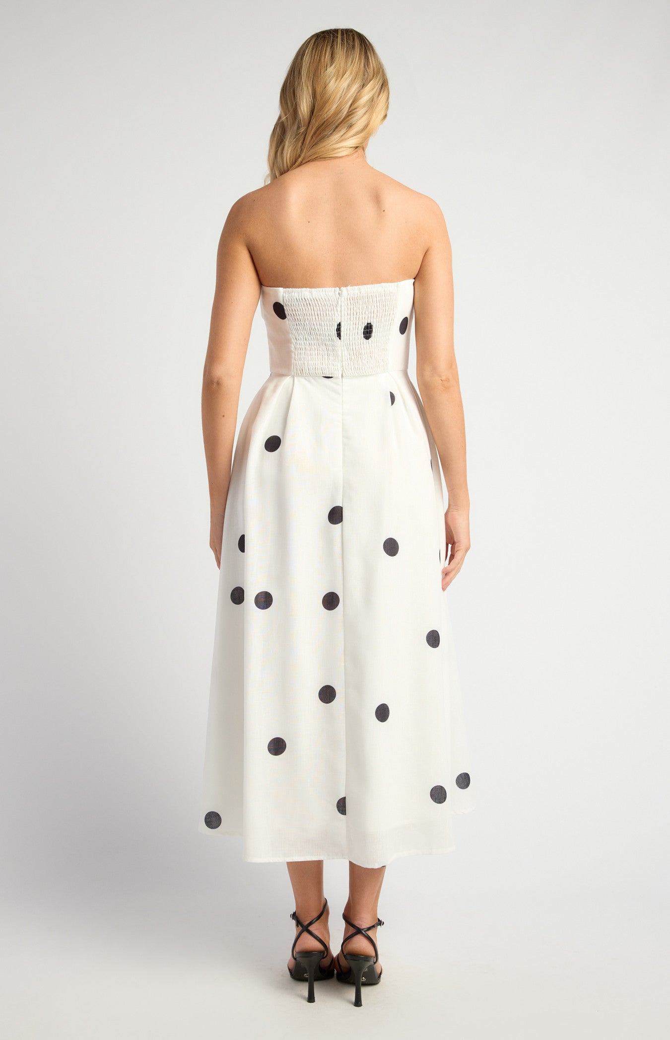 Polkadot Folded Neckline Midi Dress with Pockets