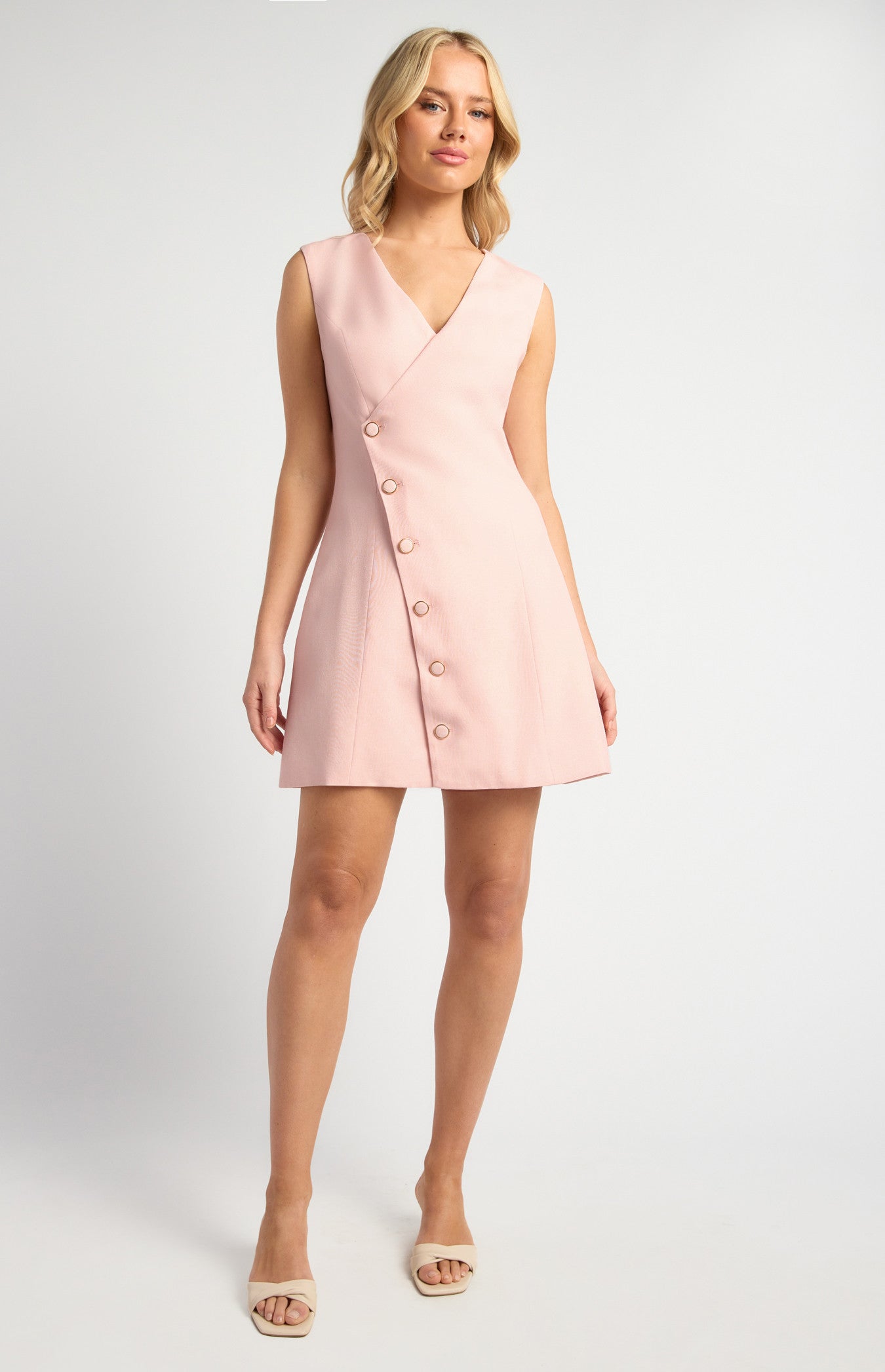 Asymmetrical Gold Accent Button Vest Dress