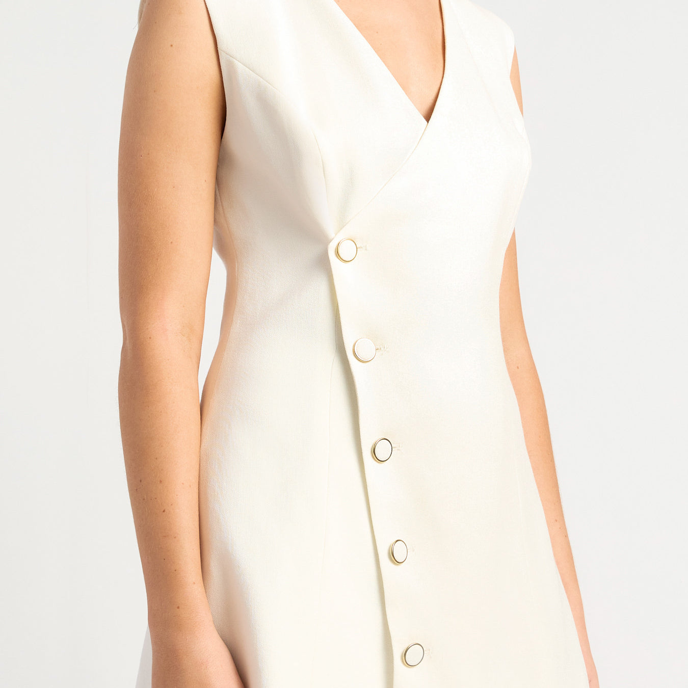 Asymmetrical Gold Accent Button Vest Dress