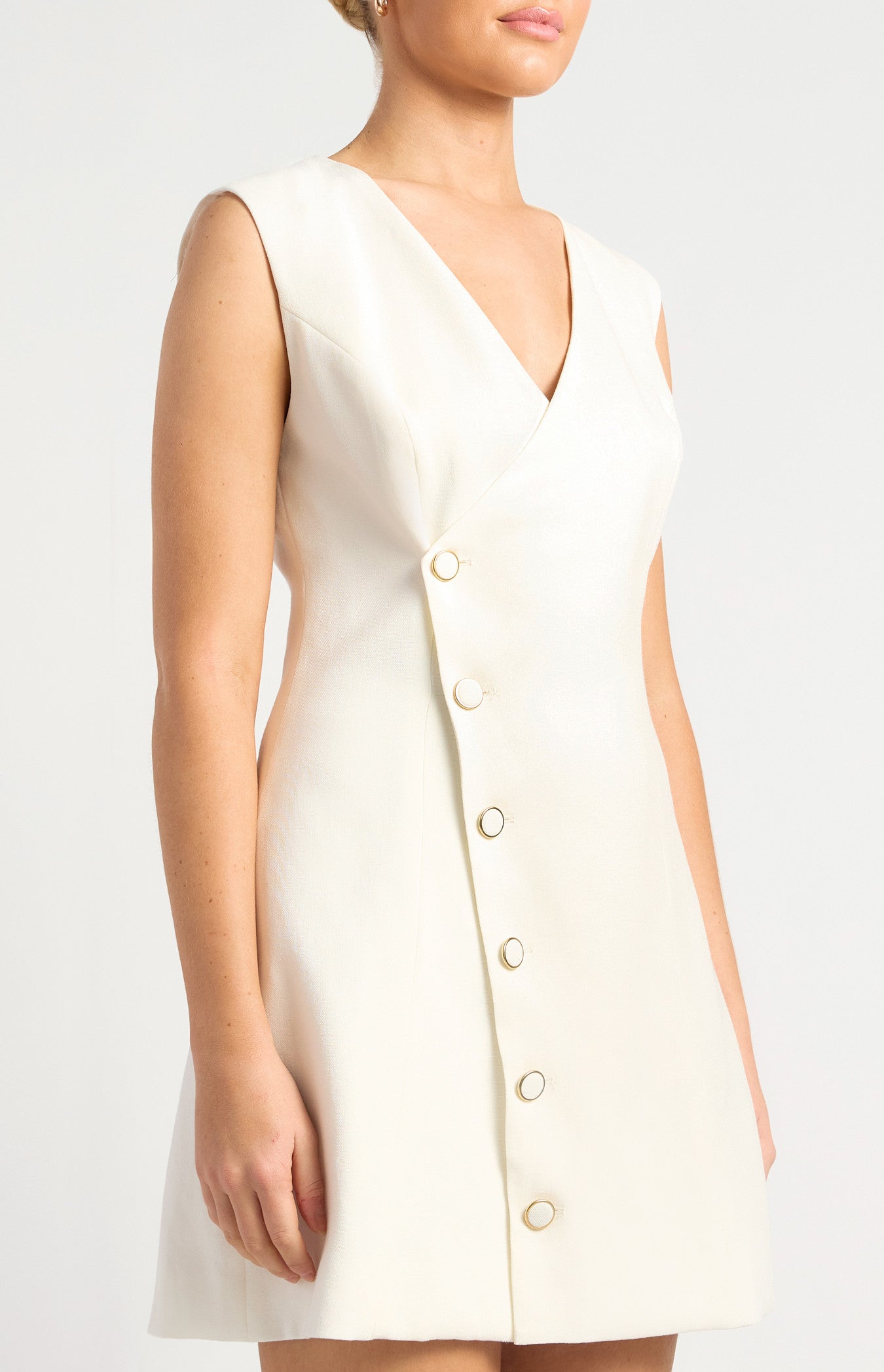 Asymmetrical Gold Accent Button Vest Dress