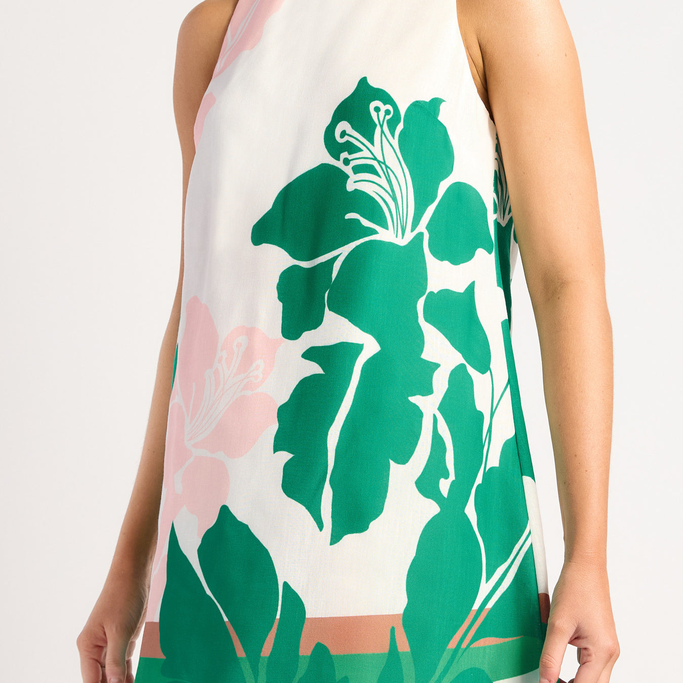 Faux Linen Placement Print Shift Dress