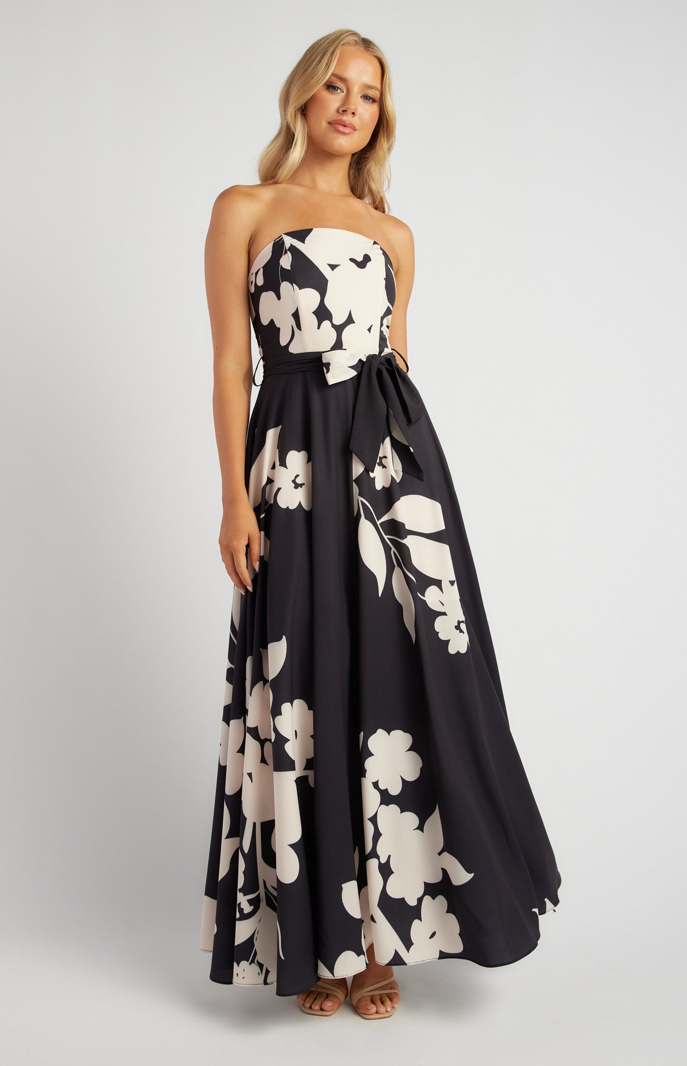 Abstract Floral Strapless Maxi Dress