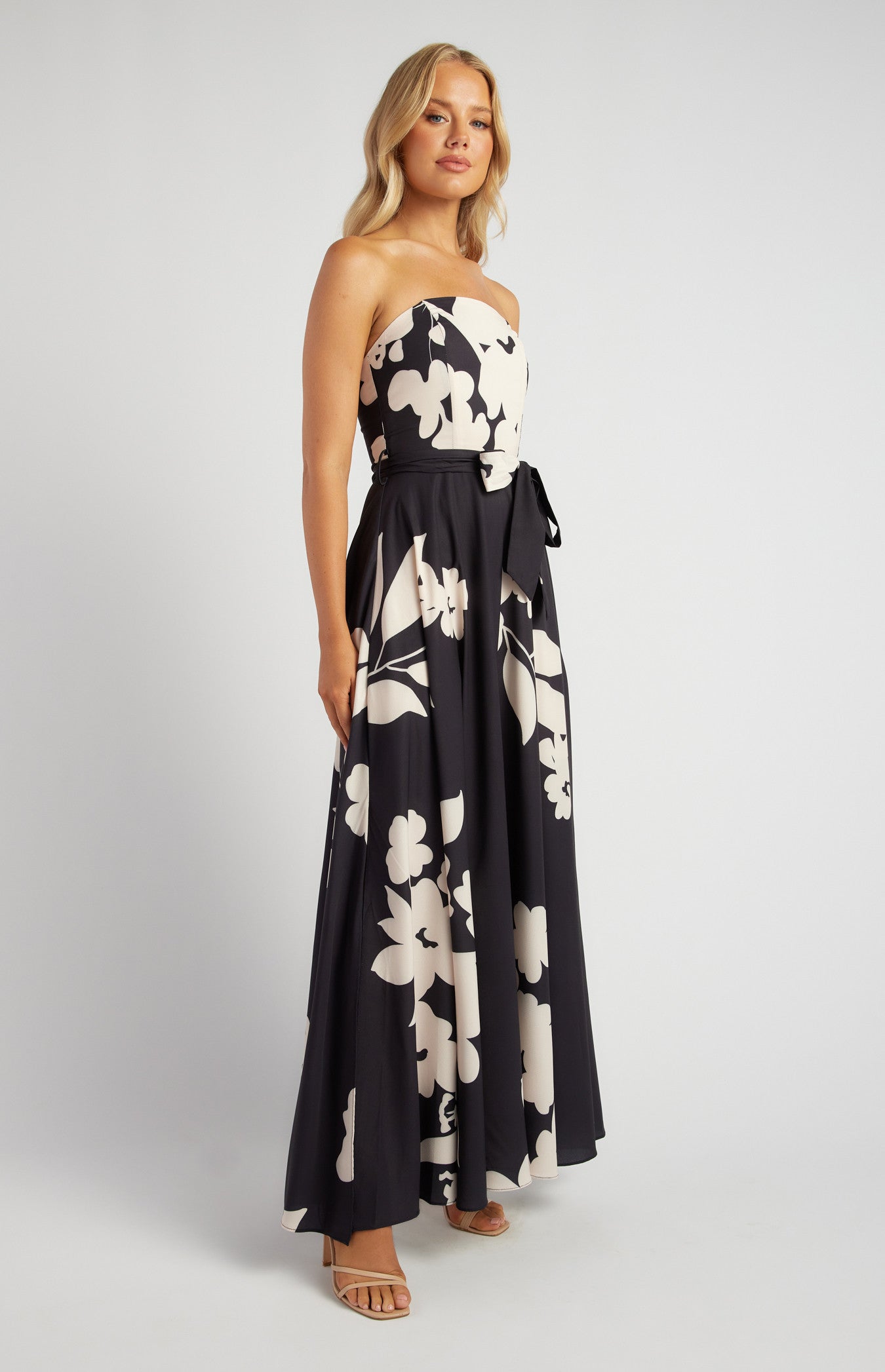 Abstract Floral Strapless Maxi Dress