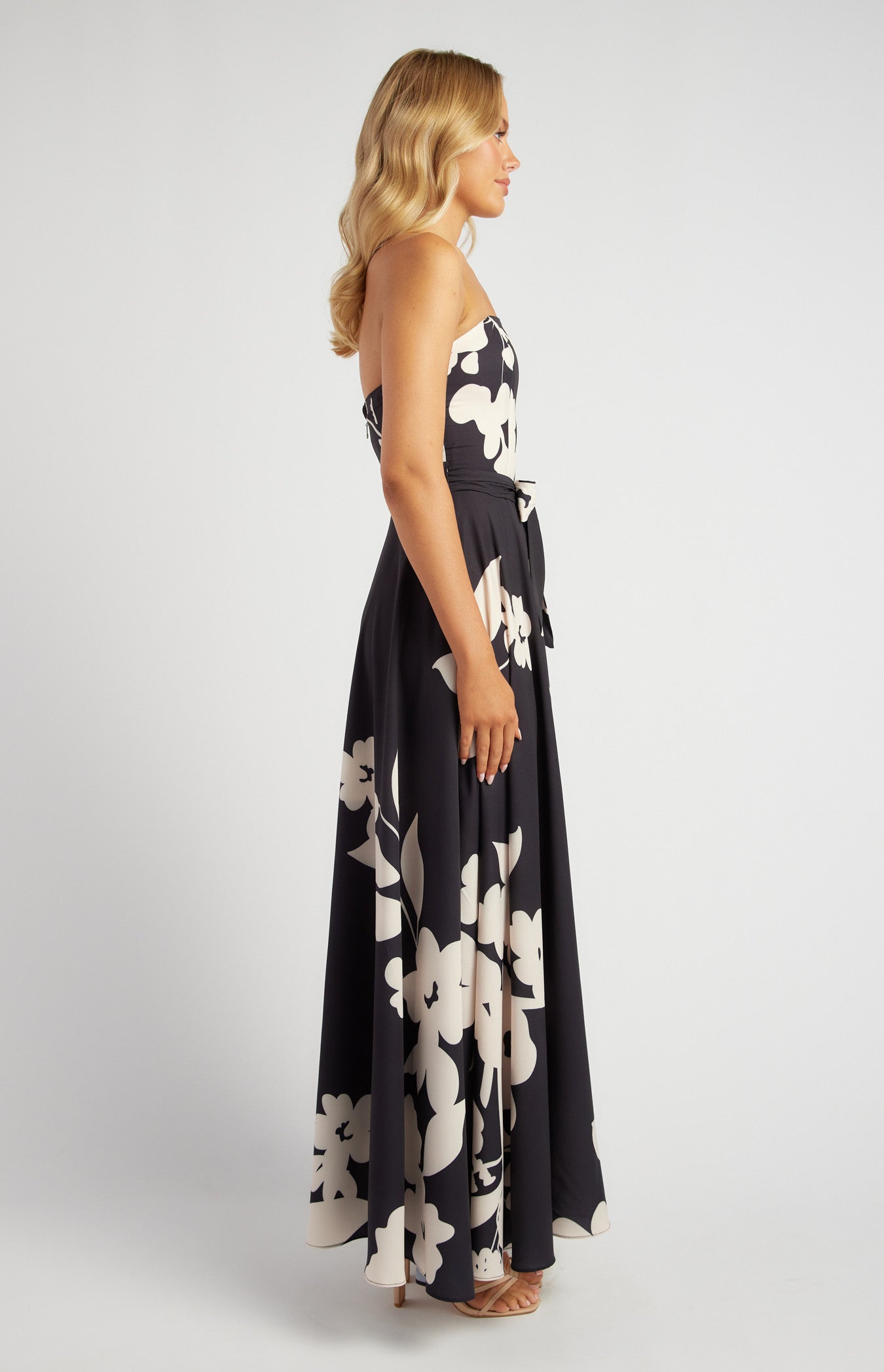 Abstract Floral Strapless Maxi Dress