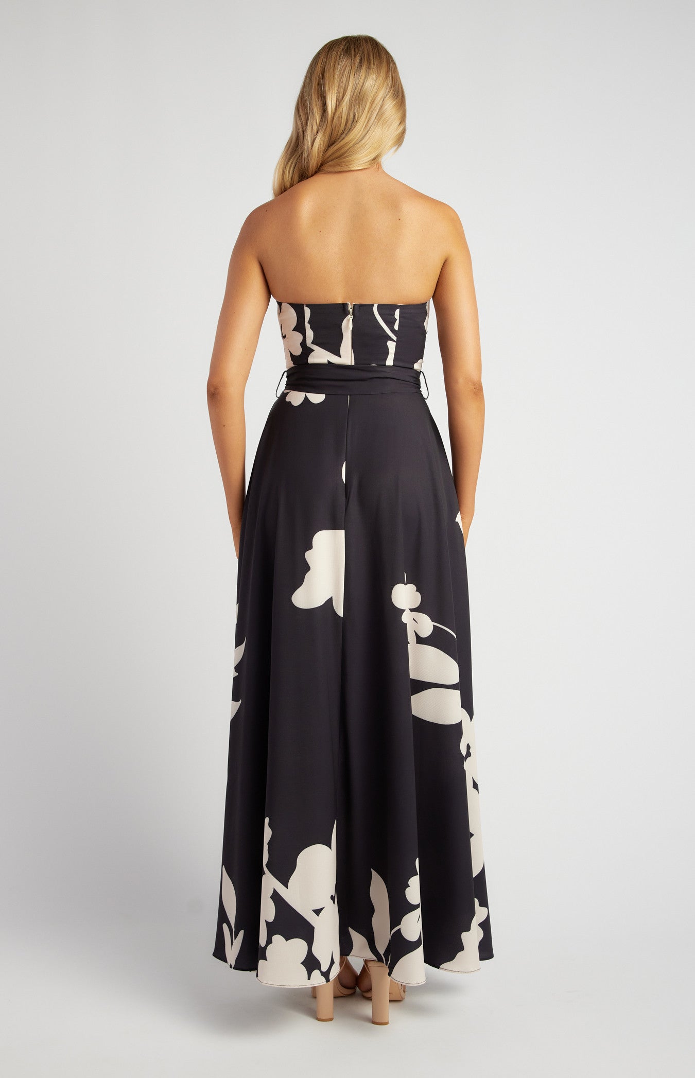 Abstract Floral Strapless Maxi Dress