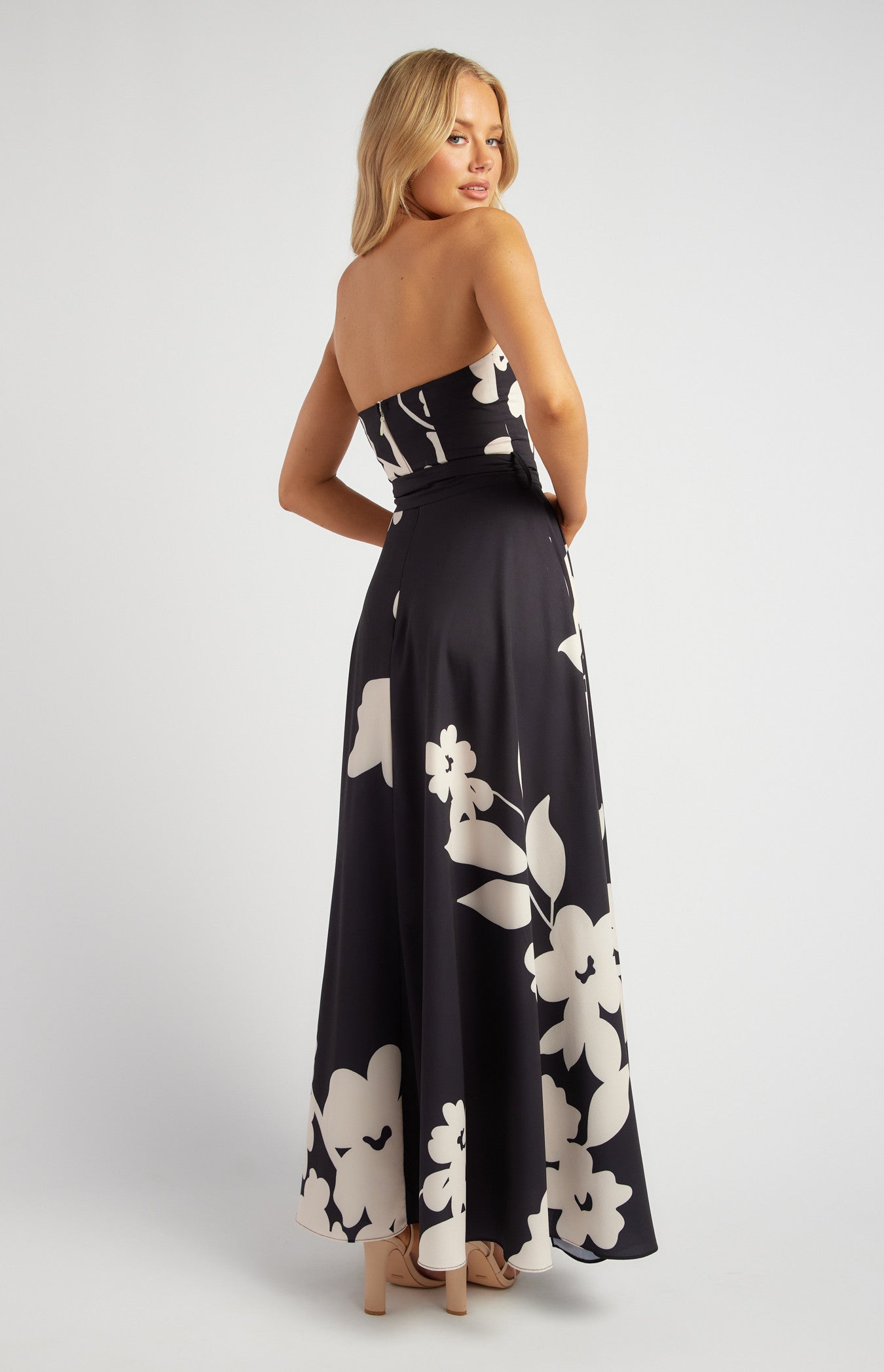 Abstract Floral Strapless Maxi Dress