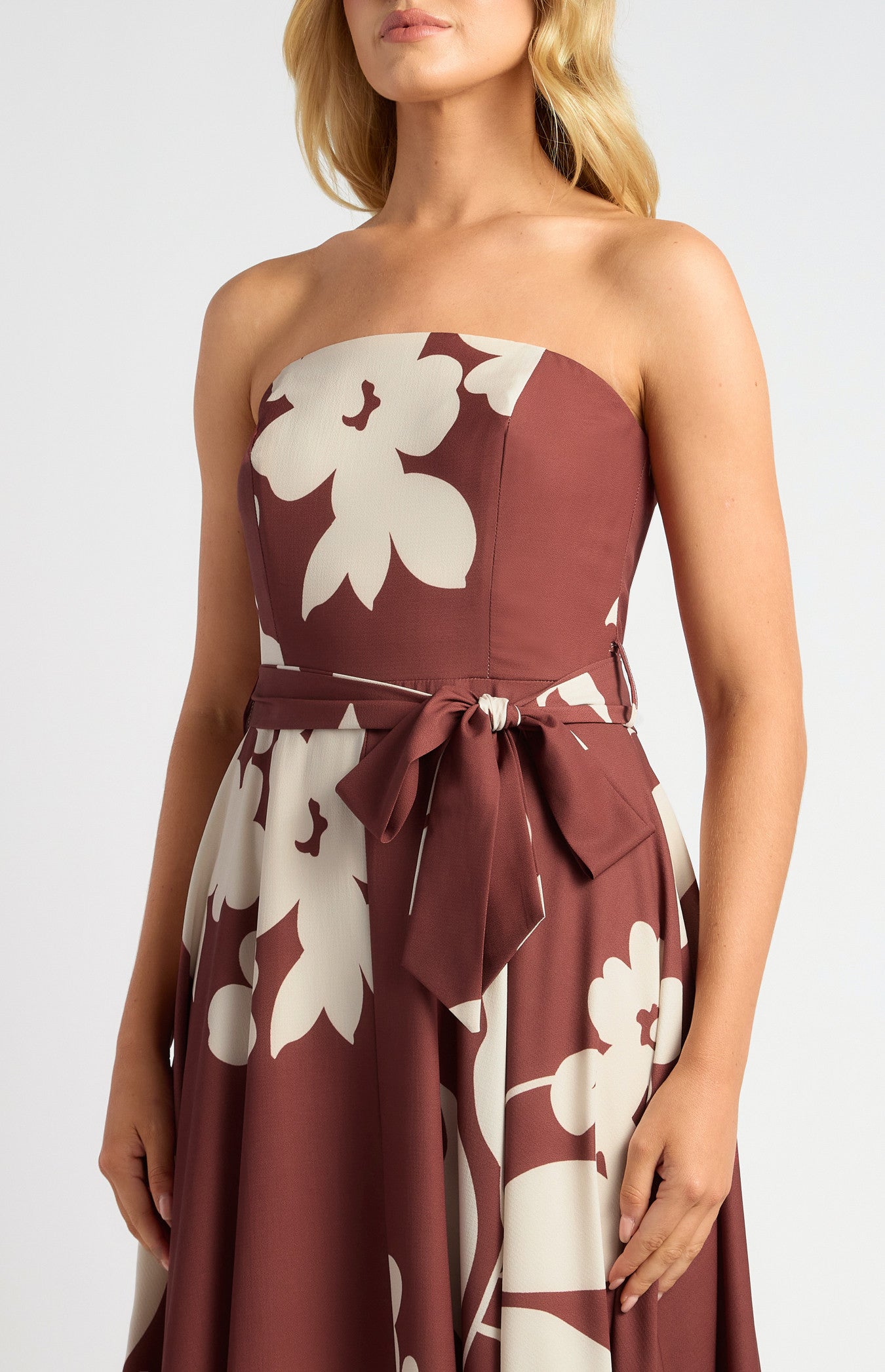 Abstract Floral Strapless Maxi Dress