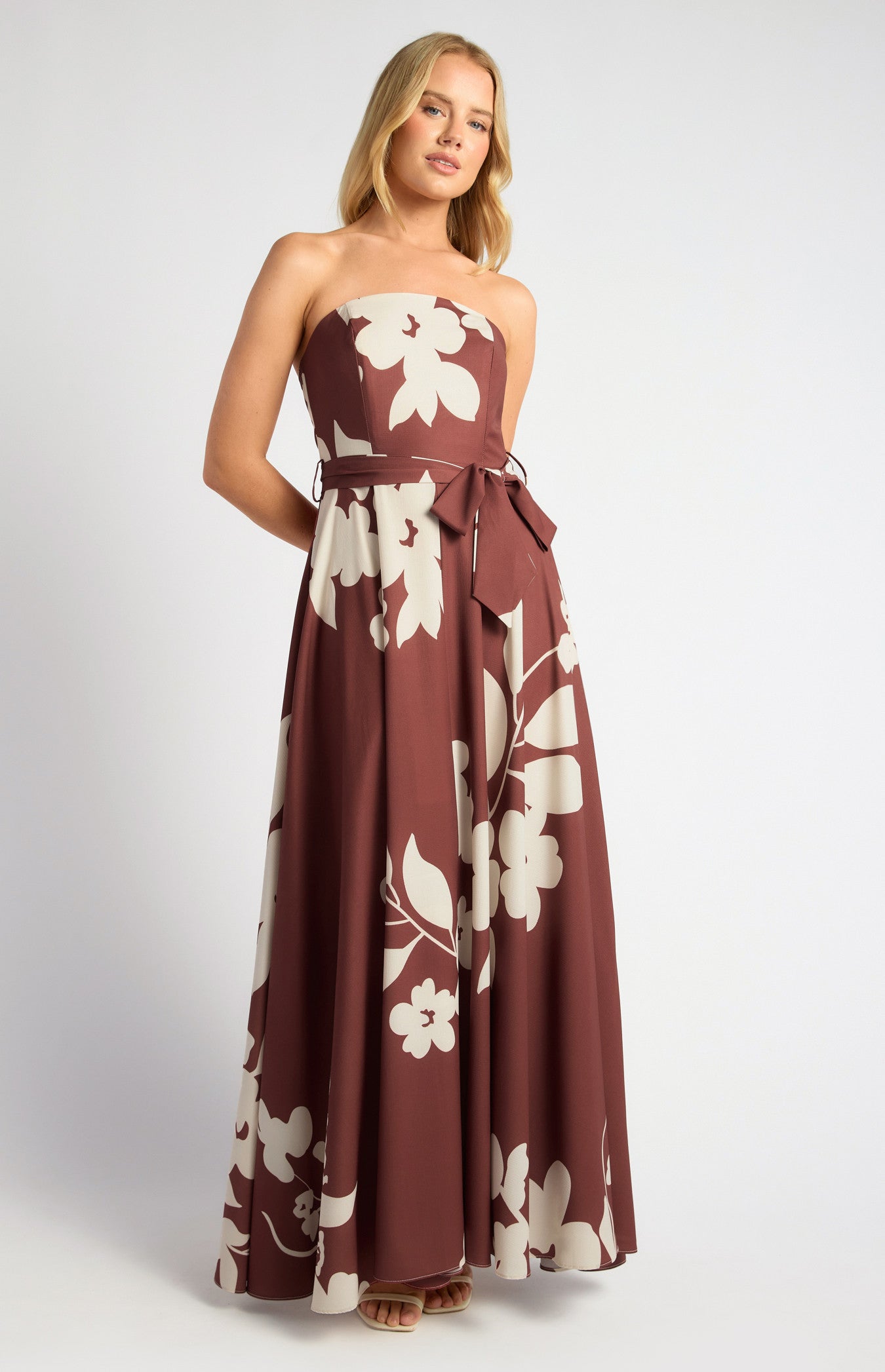 Abstract Floral Strapless Maxi Dress